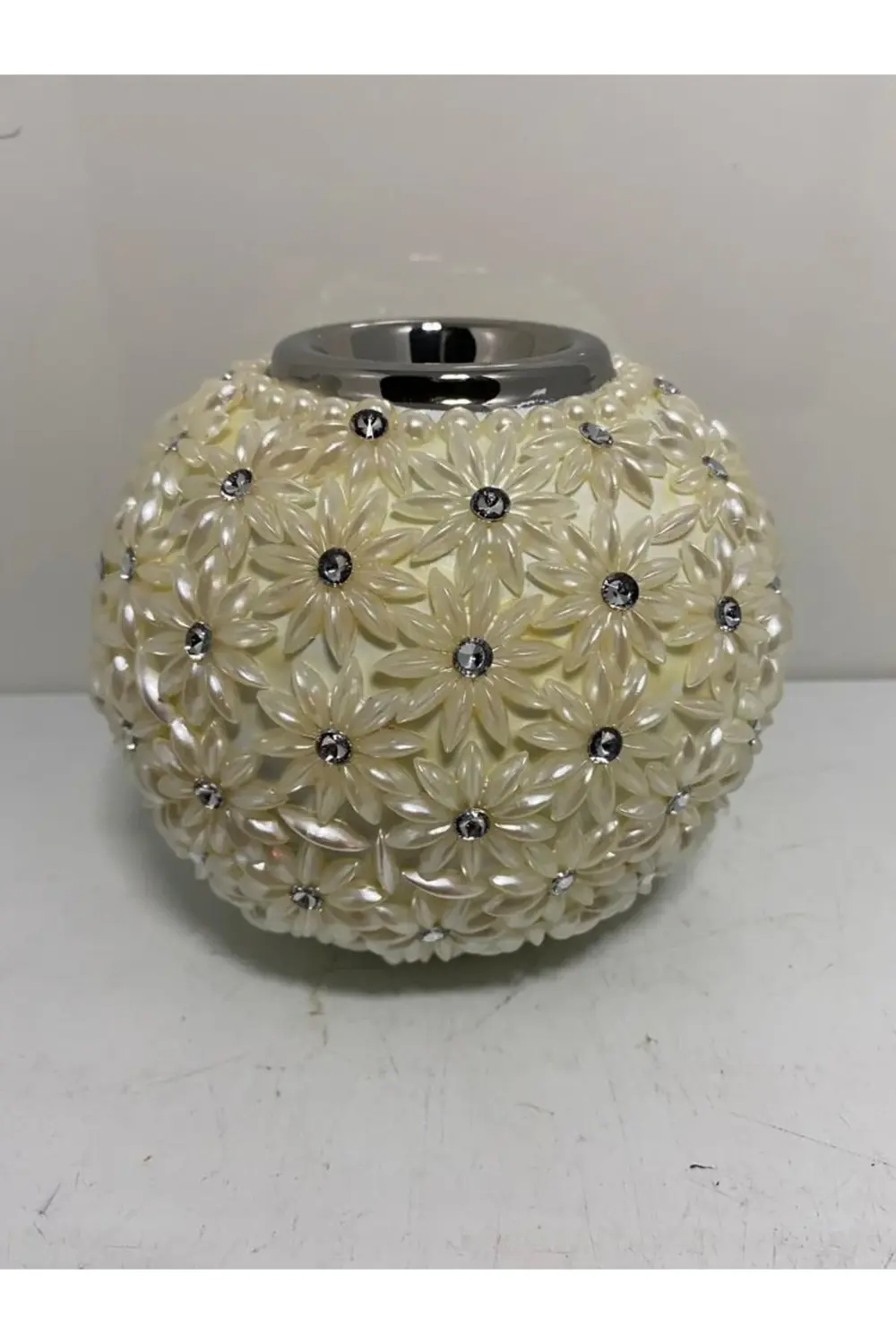 Papatya Taşlı Polyester Yuvarlak Mumluk