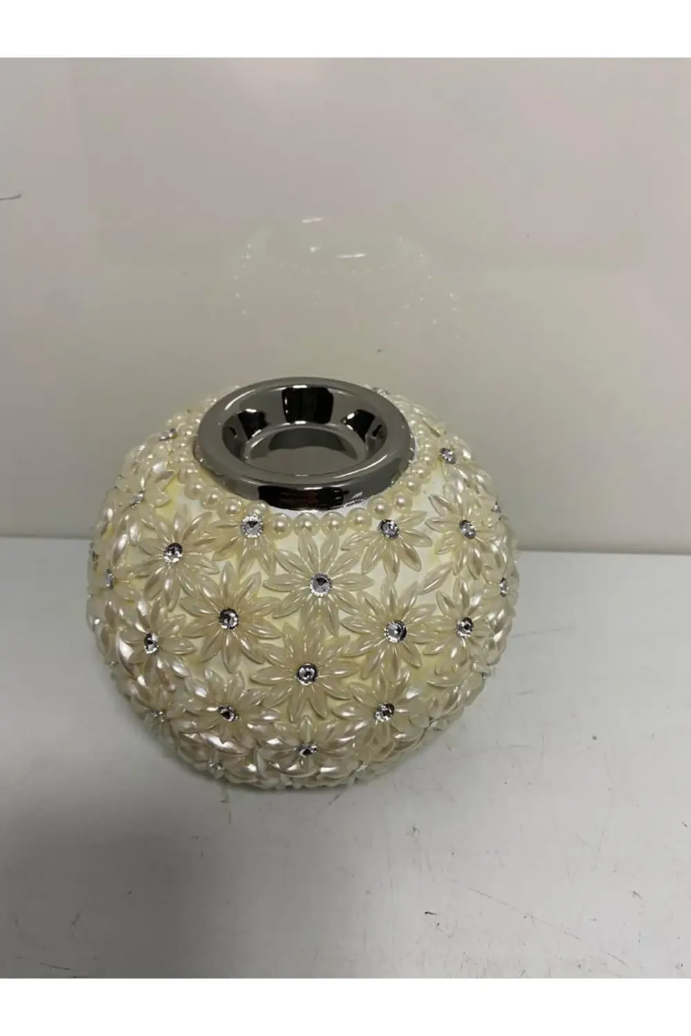 Papatya Taşlı Polyester Yuvarlak Mumluk