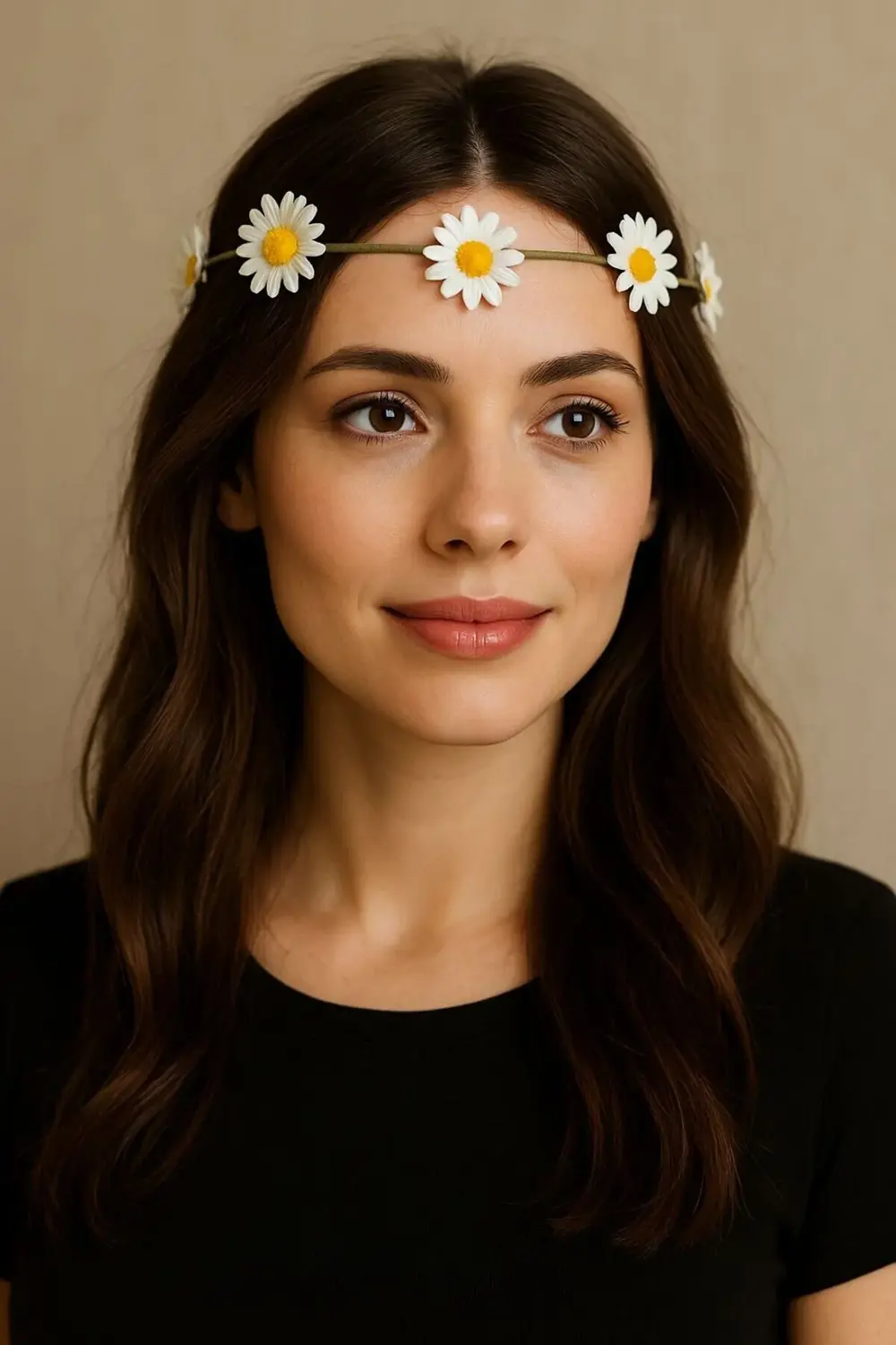 papatyalı çember şeklinde kadın saç tacı