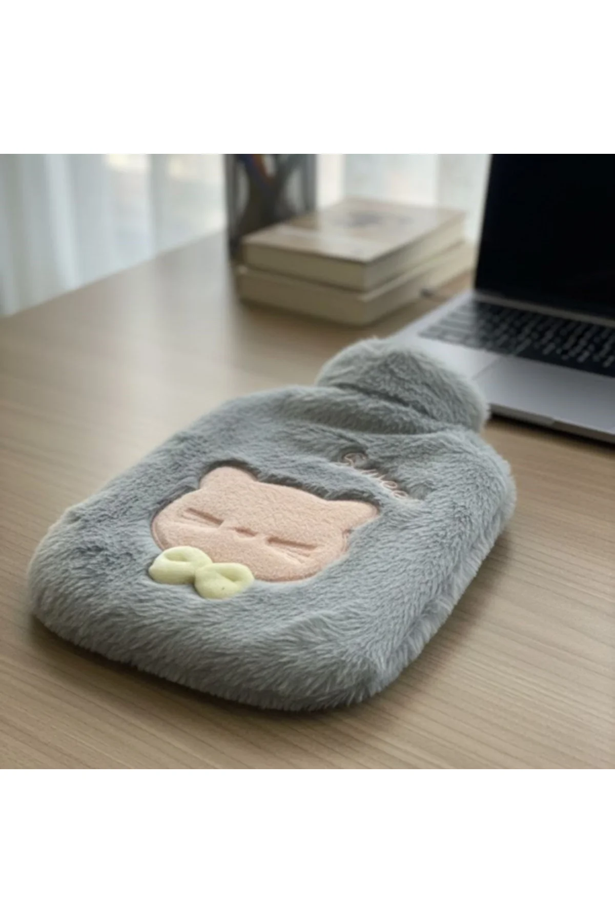 Papyonlu Kedi Figürlü Mavi Peluş Sıcak Su Torbası 1 Litre