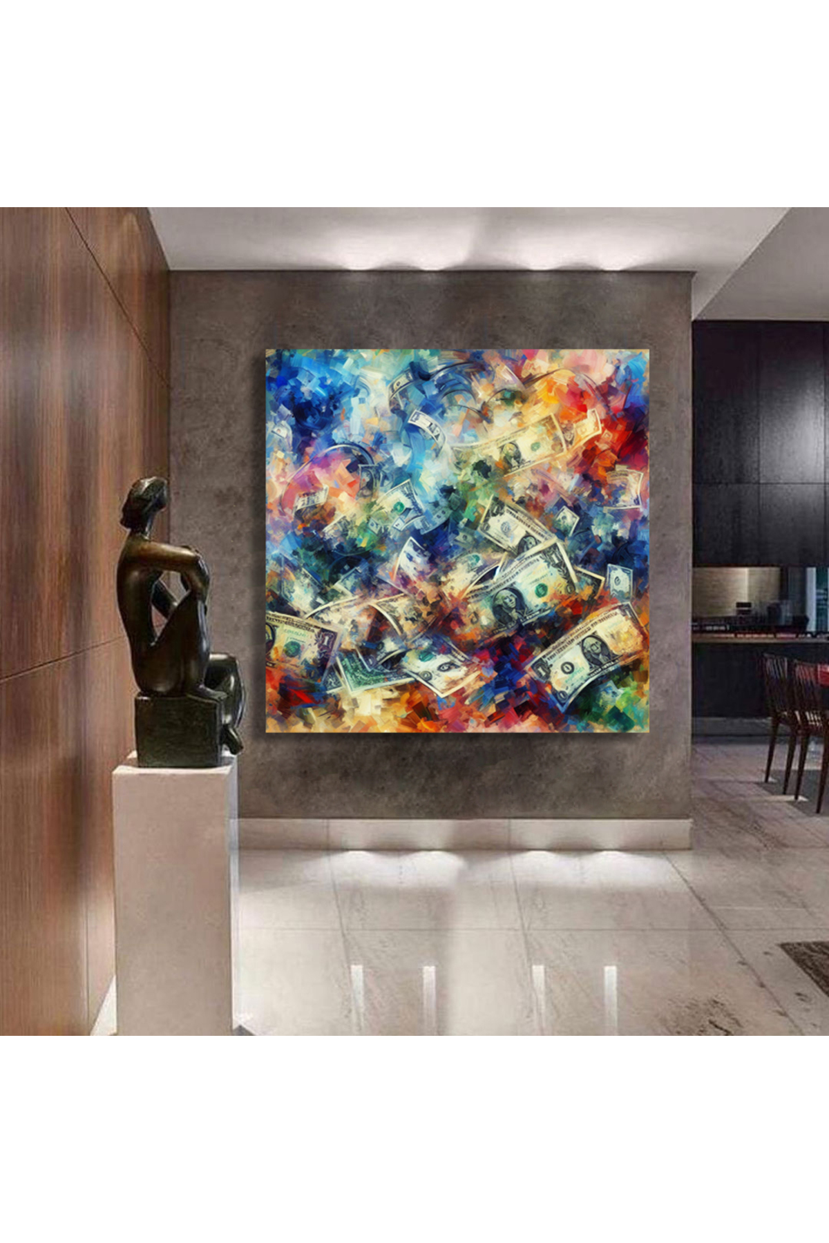 Korkmazkanvas Para Dolarları'nın Sanatsal Görüntüsü. Kare Kanvas Tablo