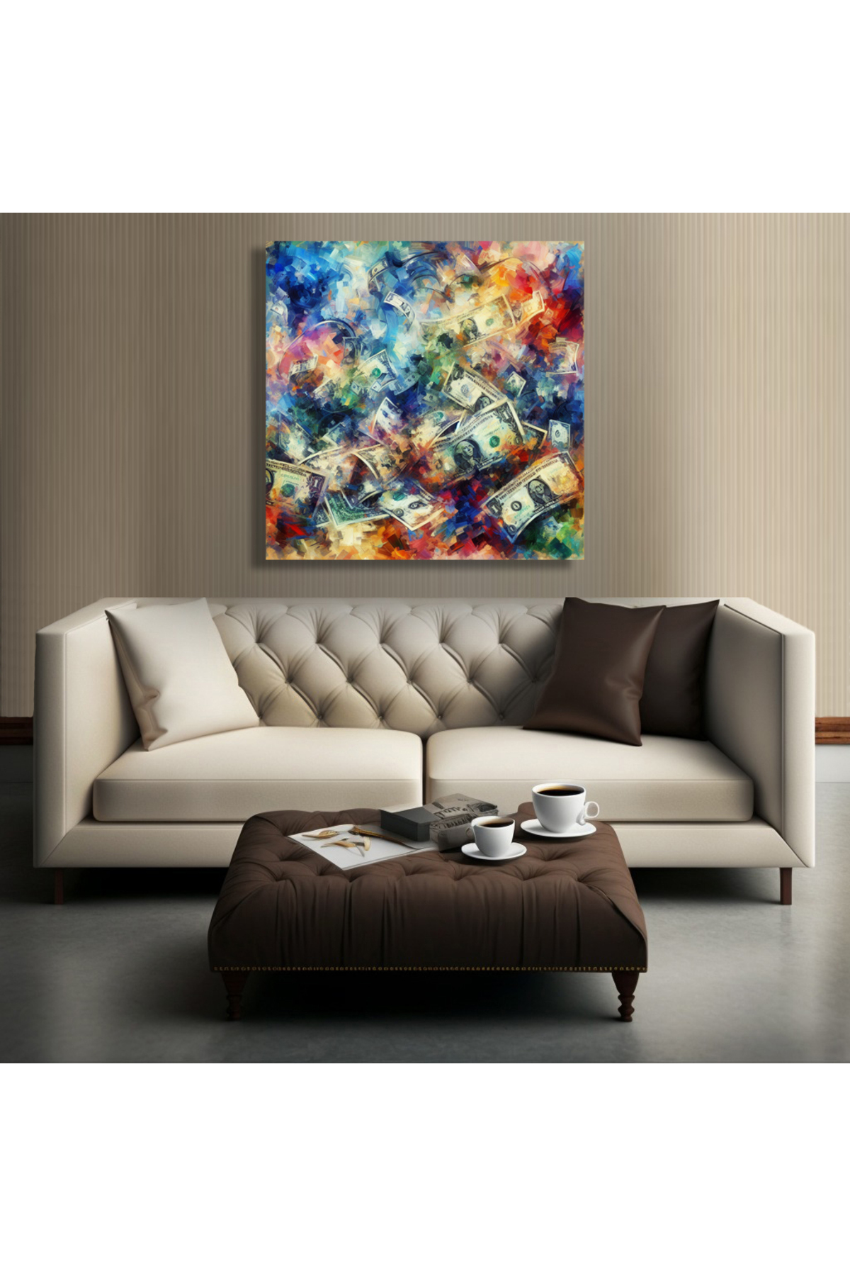 Korkmazkanvas Para Dolarları'nın Sanatsal Görüntüsü. Kare Kanvas Tablo
