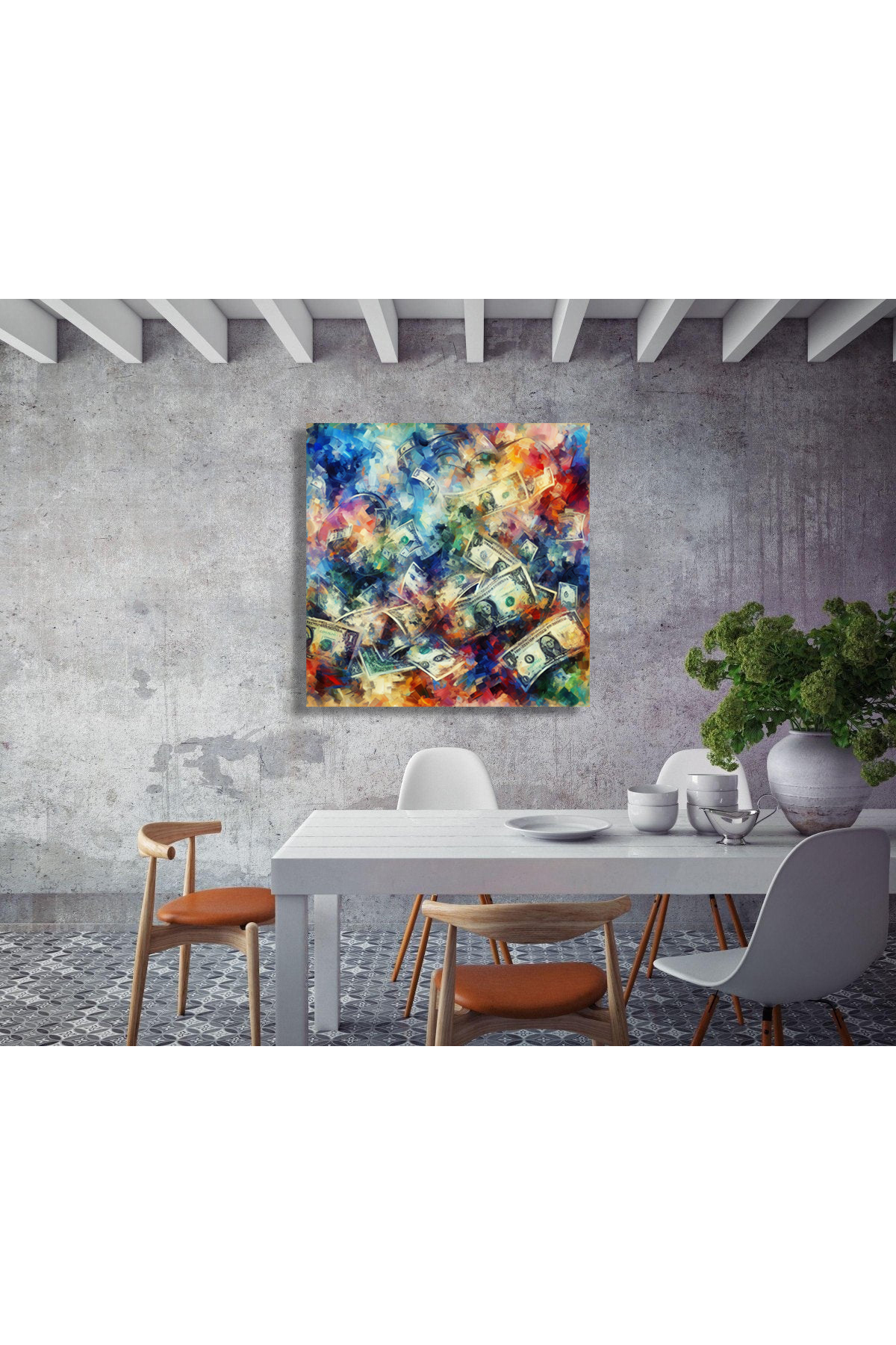 Korkmazkanvas Para Dolarları'nın Sanatsal Görüntüsü. Kare Kanvas Tablo