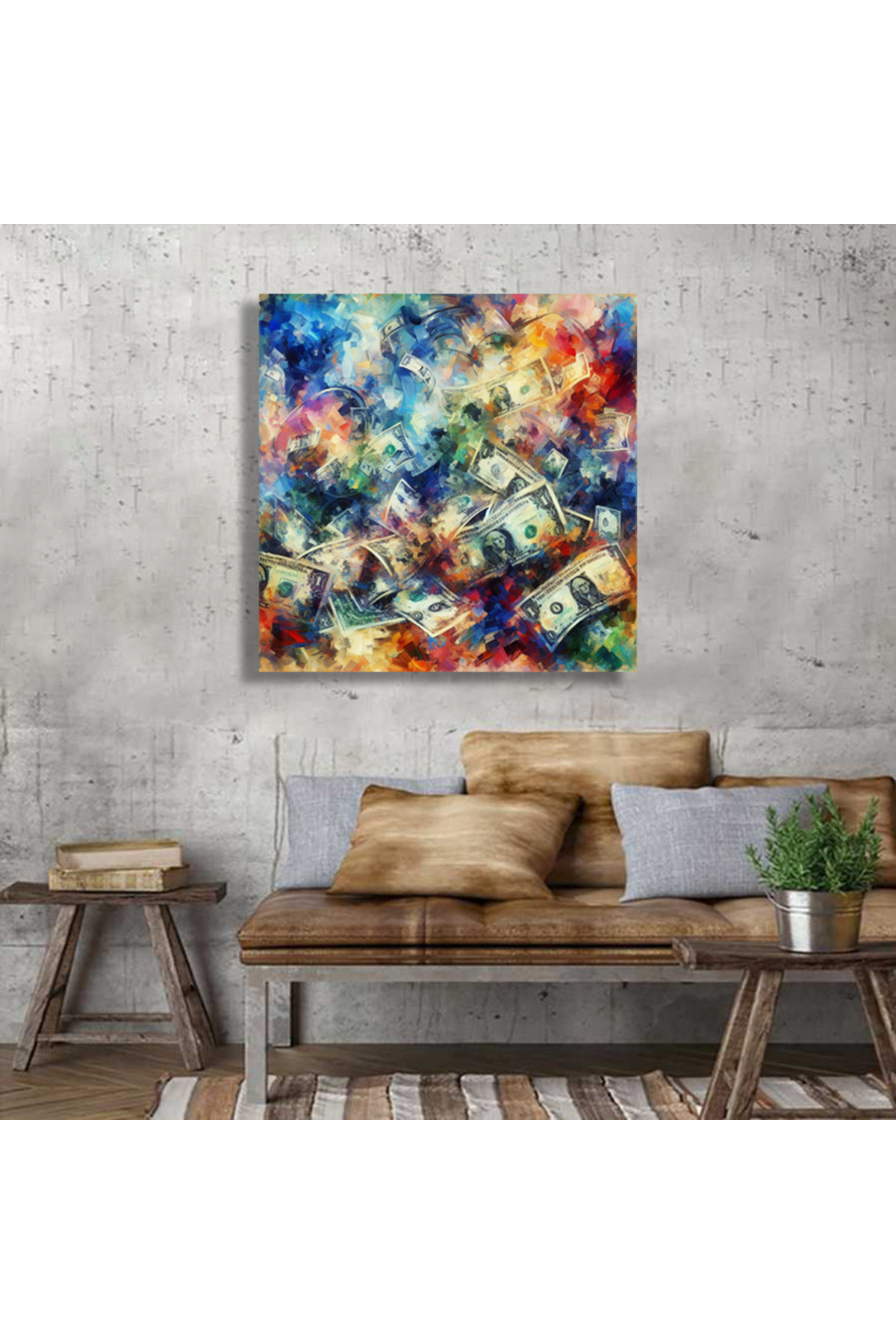 Korkmazkanvas Para Dolarları'nın Sanatsal Görüntüsü. Kare Kanvas Tablo