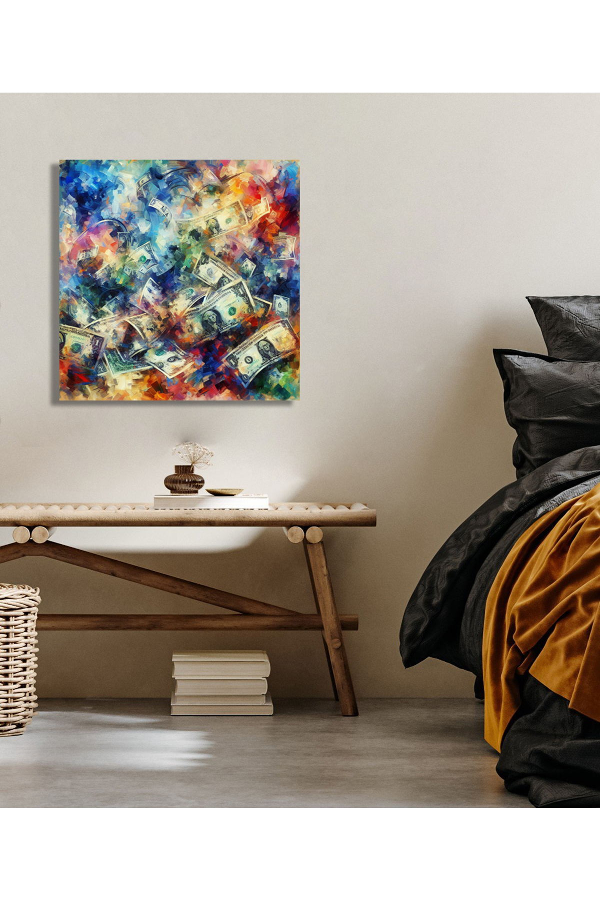 Korkmazkanvas Para Dolarları'nın Sanatsal Görüntüsü. Kare Kanvas Tablo