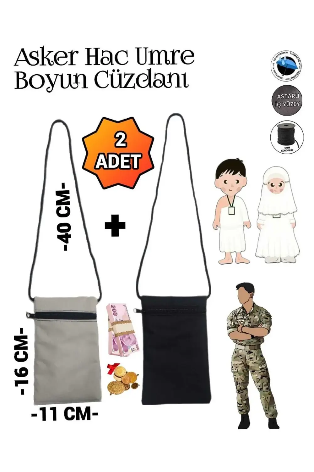 Para Kimlik Pasaport Hac Umre Asker Sporcu Boyun Kese Cüzdanı Iki