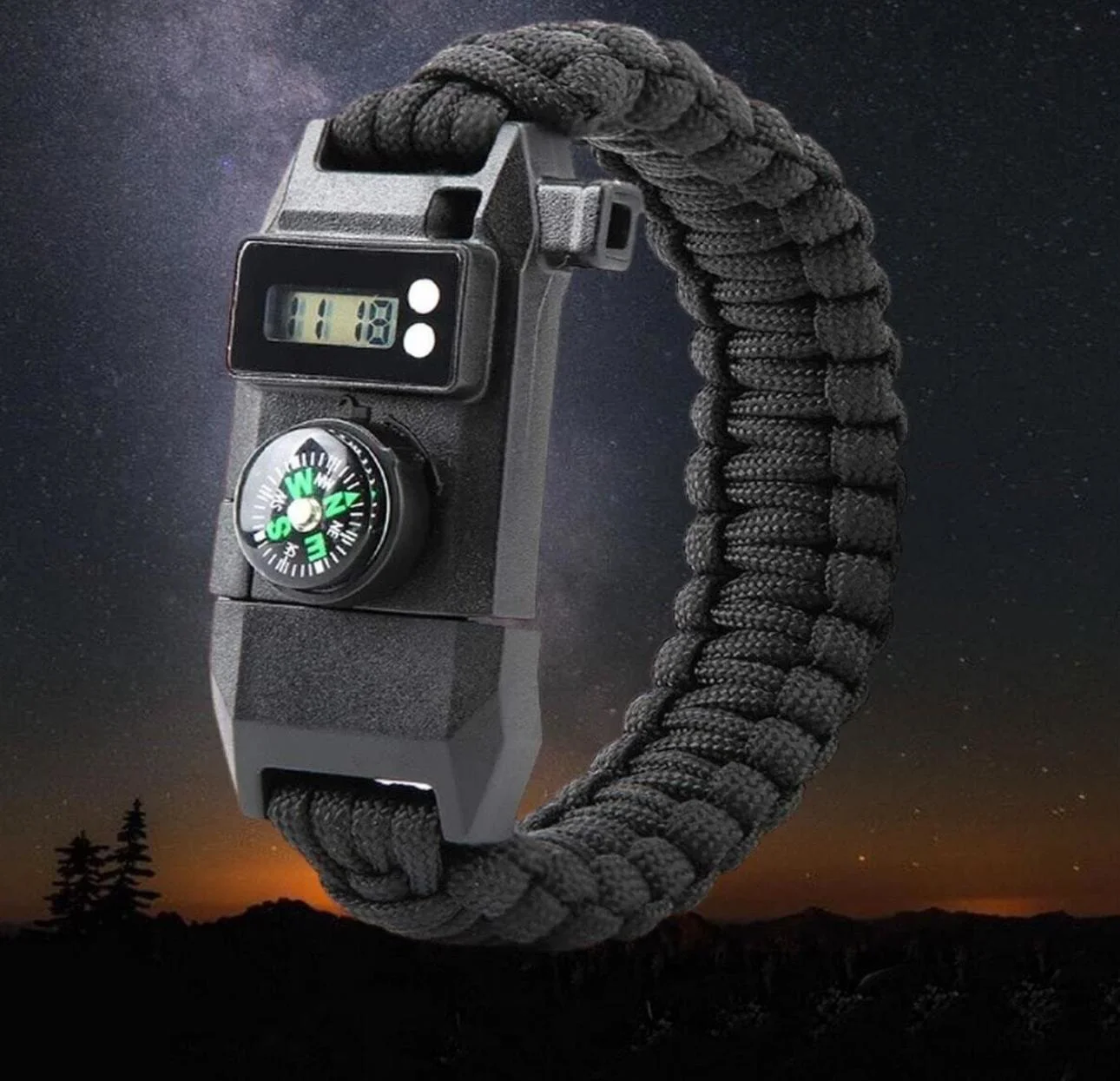 Paracord Dijital Saat Düdük Hayatta Kalma Kamp Bilekliği