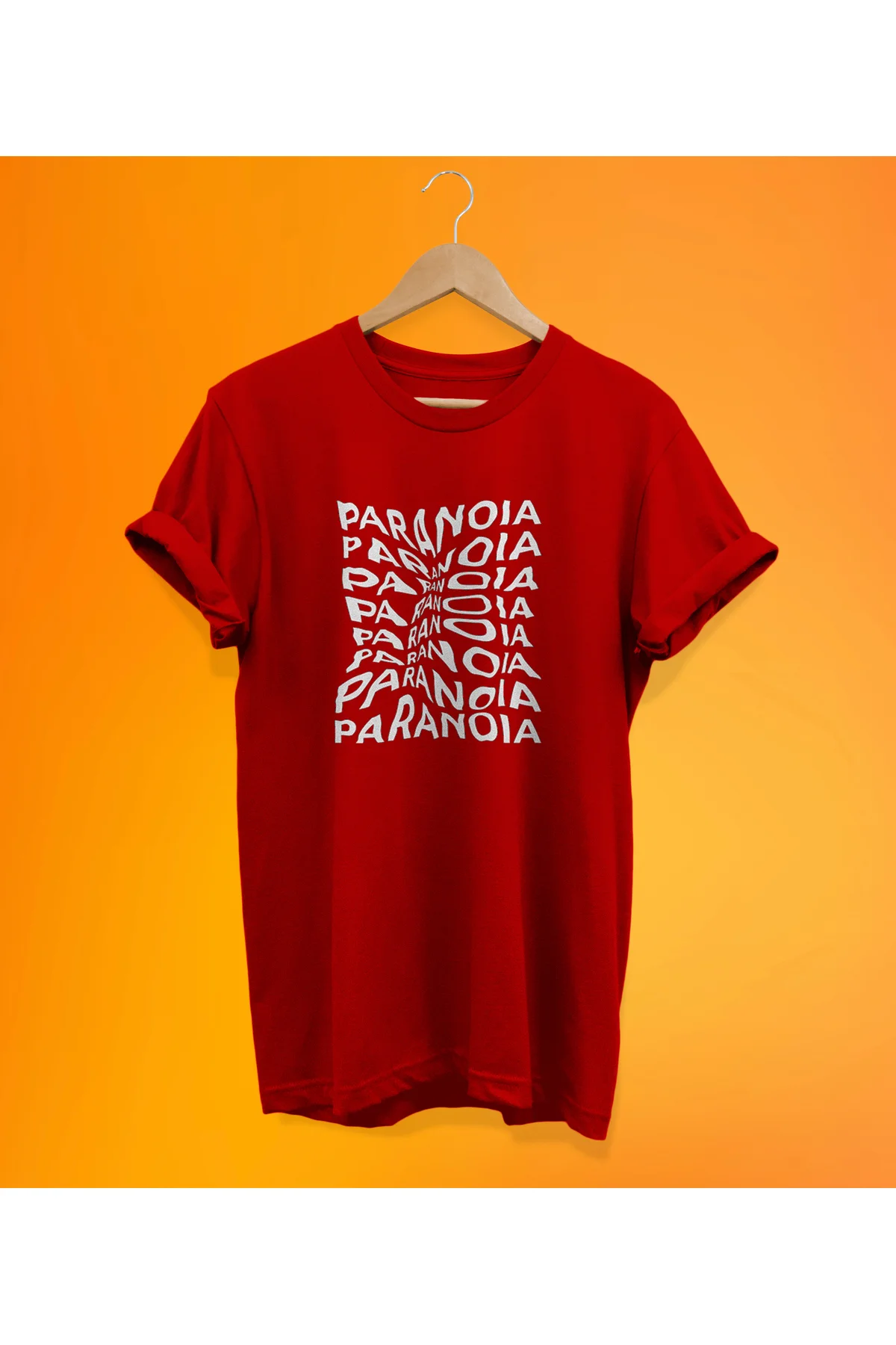 Paranoya Baskılı Kırmızı, %100 Pamuk Basic (Normal Beden) T-Shirt