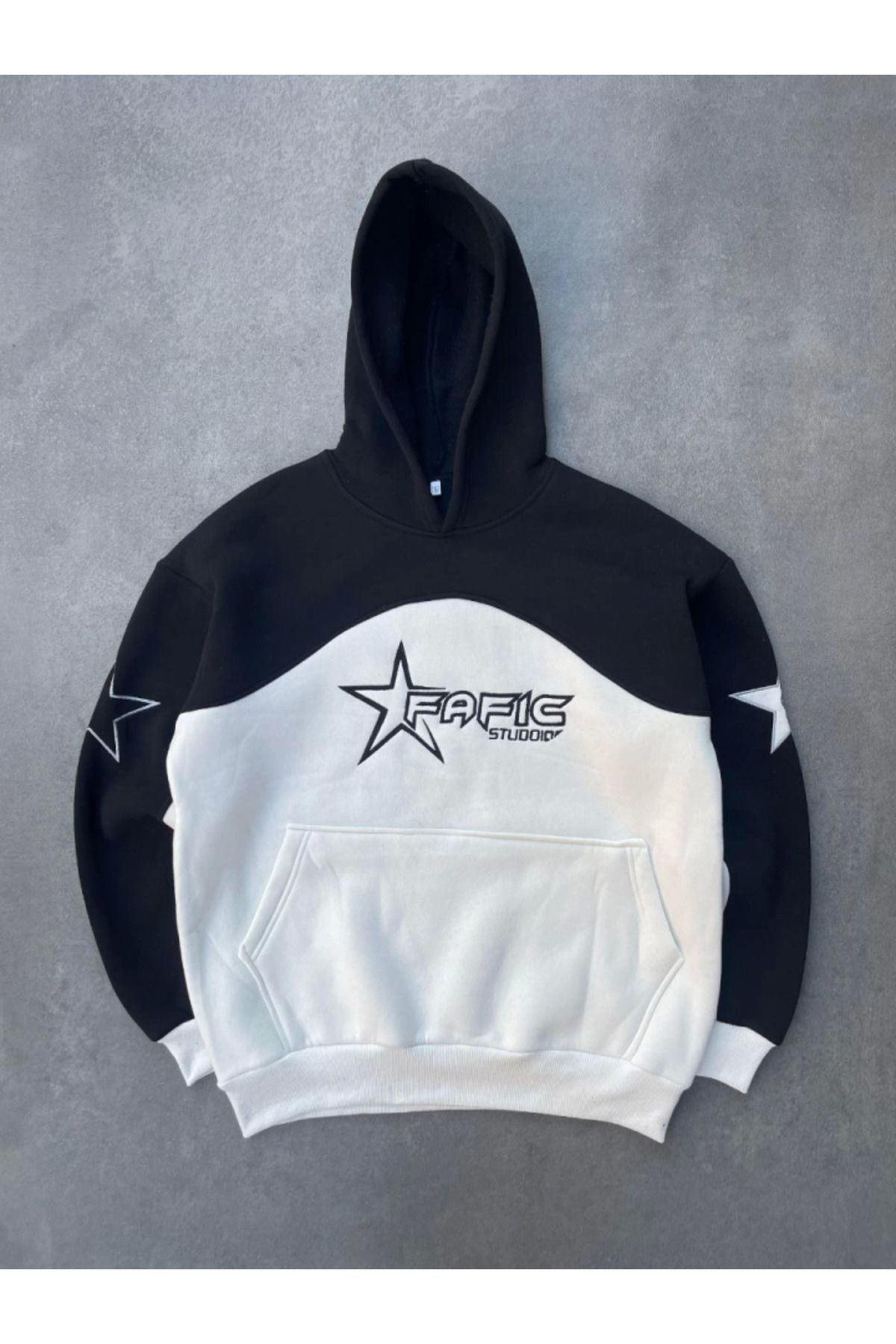 Parçalı Nakış Işlemelı Kapşonlu Sweatshirt - Siyah
