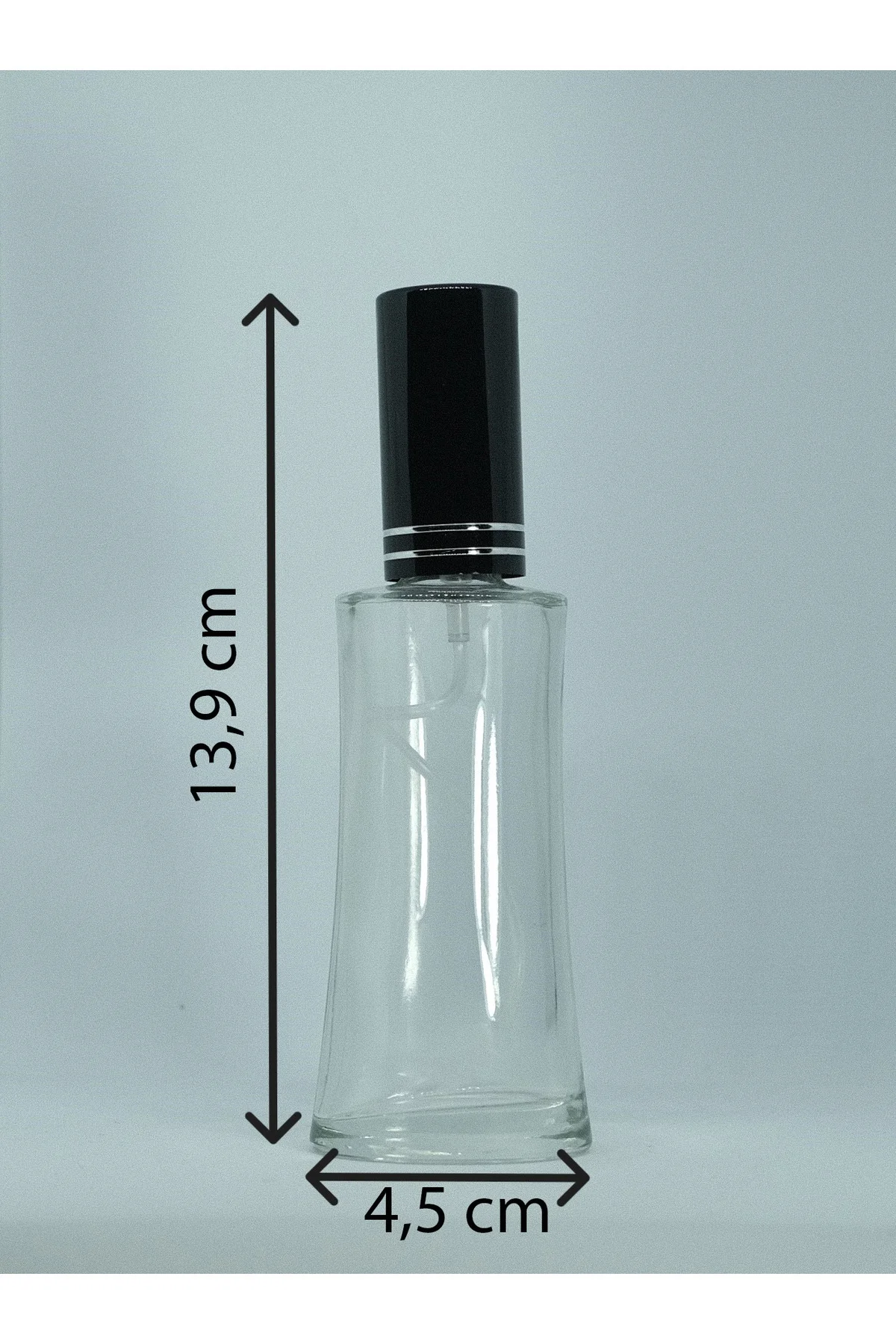 Parfüm Şişesi 50 ml 10 Adet (TEKRAR DOLDURULABİLİR) Siyah Kapak Plastik Valf Eyfel Boş Şişe