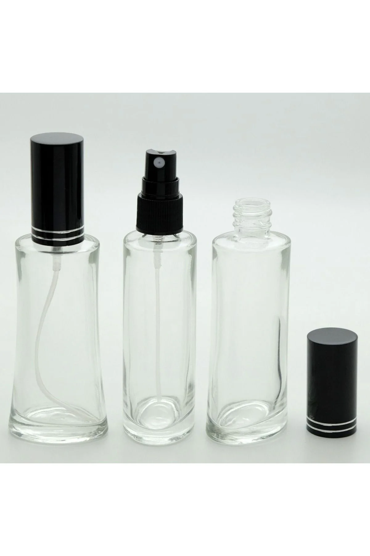 Parfüm Şişesi 50 ml 10 Adet (TEKRAR DOLDURULABİLİR) Siyah Kapak Plastik Valf Eyfel Boş Şişe