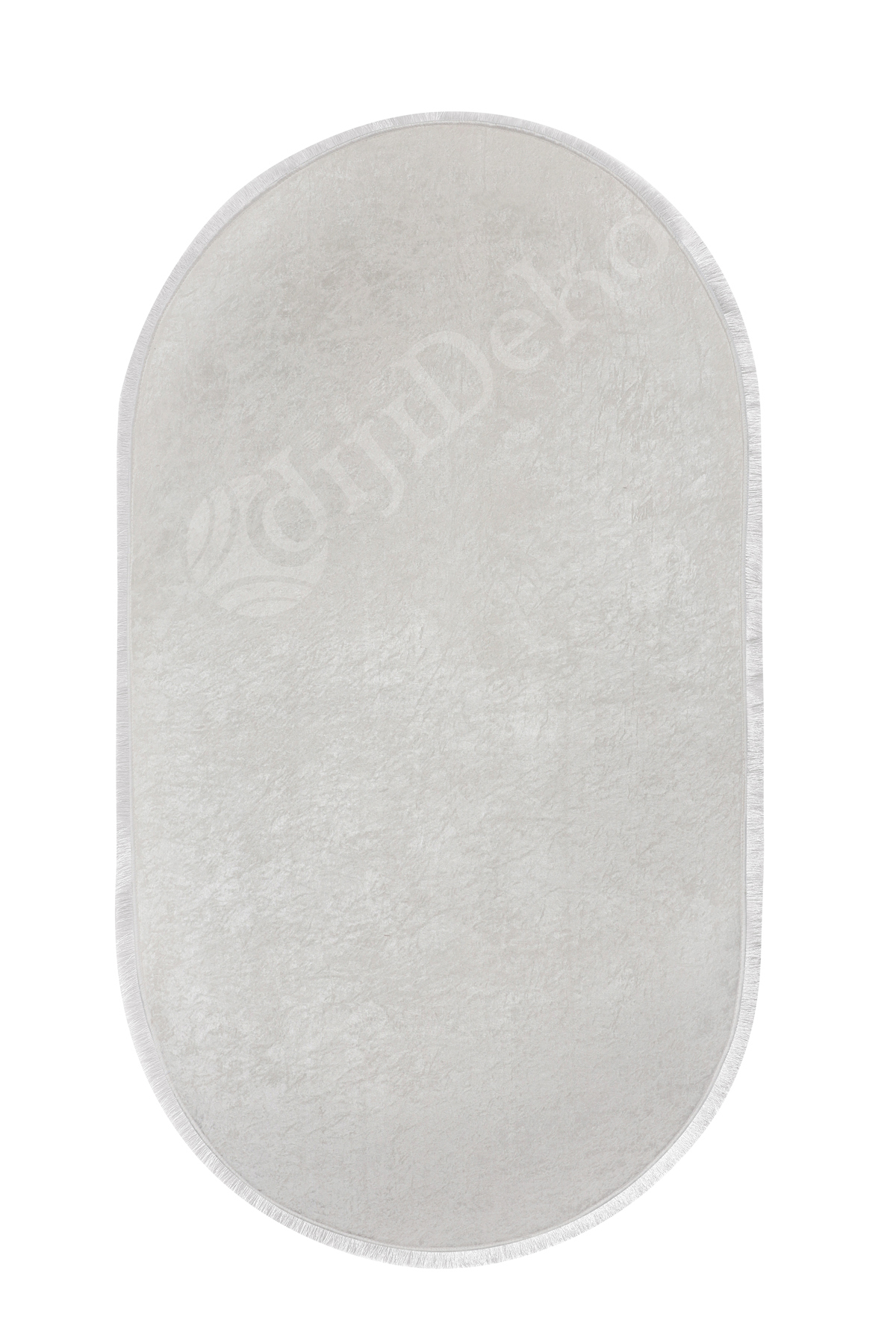 Parıltılı Oval Saçaklı Halı Açık Krem Silinebilir 150x200
