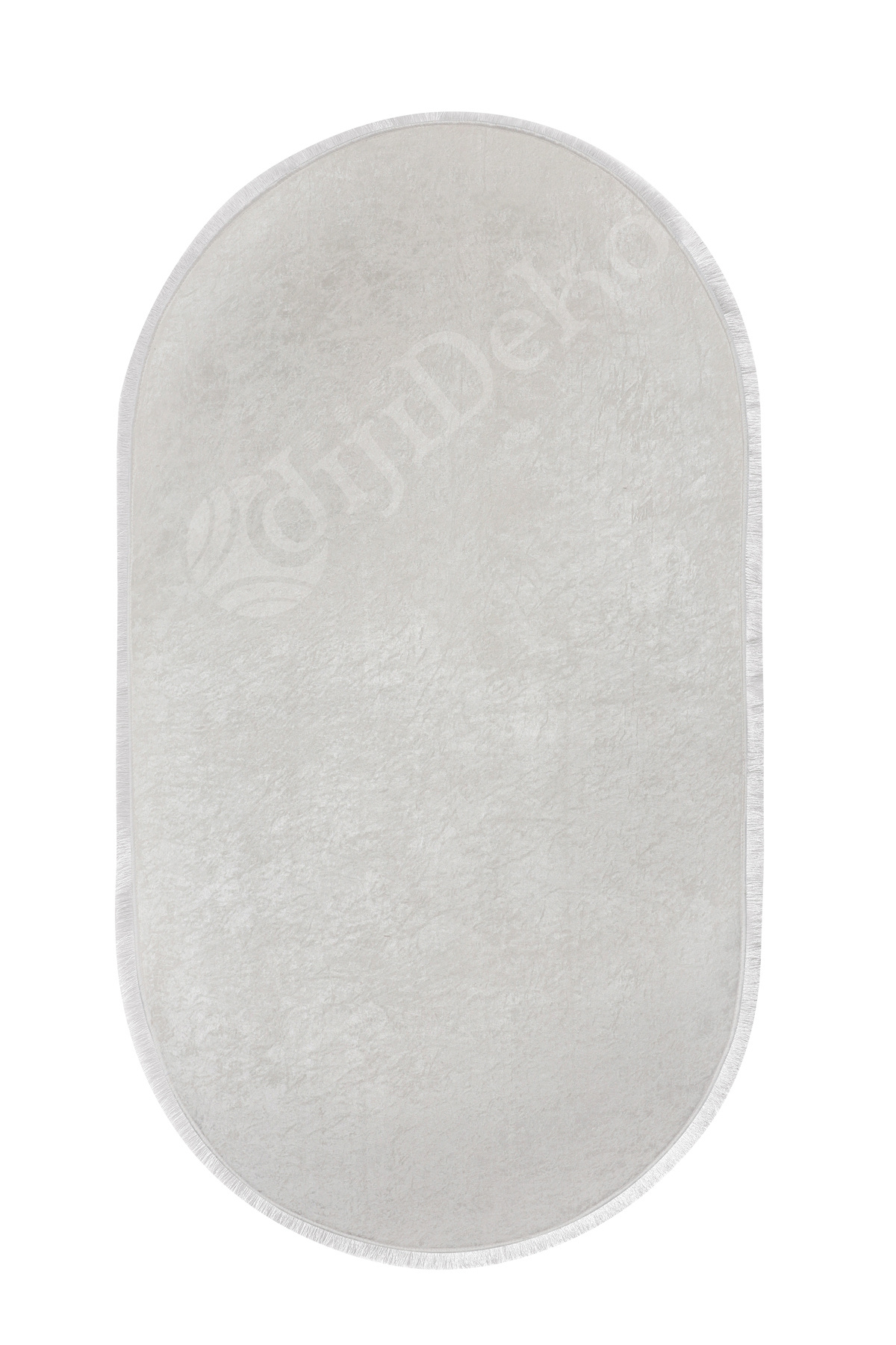 Parıltılı Oval Saçaklı Halı Açık Krem Silinebilir 60x100