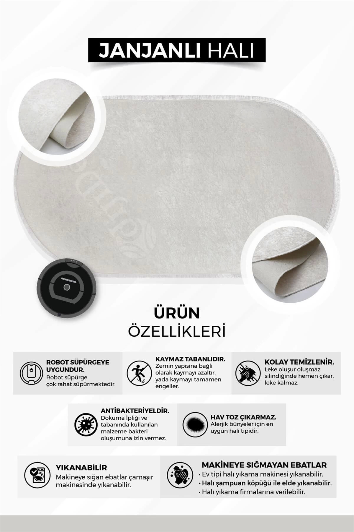 Parıltılı Saçaklı Halı Açık Krem Silinebilir 120x200 (3 m2) Fiyatı, Yorumları ve Özellikleri