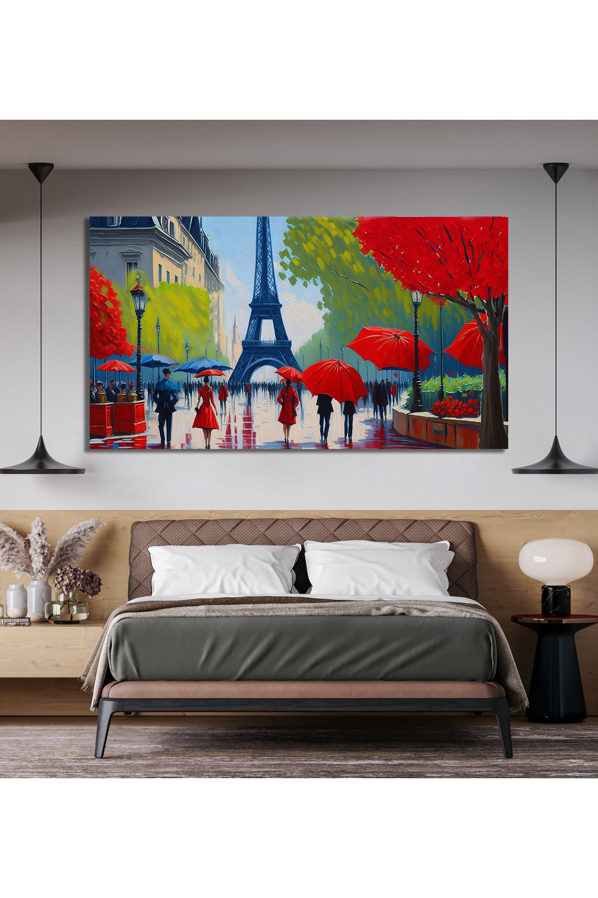 Korkmazkanvas Paris'in Sokak Manzarası. Sanat Eseri. Eyfel Kulesi Halkı Kırmızı