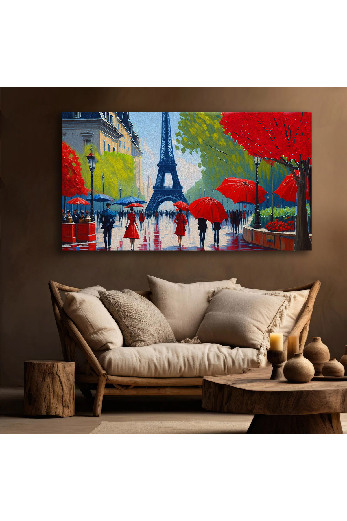 Korkmazkanvas Paris'in Sokak Manzarası. Sanat Eseri. Eyfel Kulesi Halkı Kırmızı
