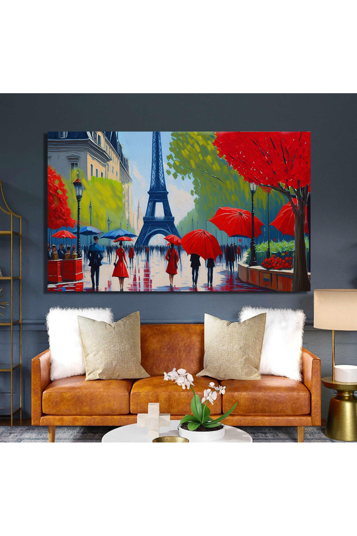 Korkmazkanvas Paris'in Sokak Manzarası. Sanat Eseri. Eyfel Kulesi Halkı Kırmızı