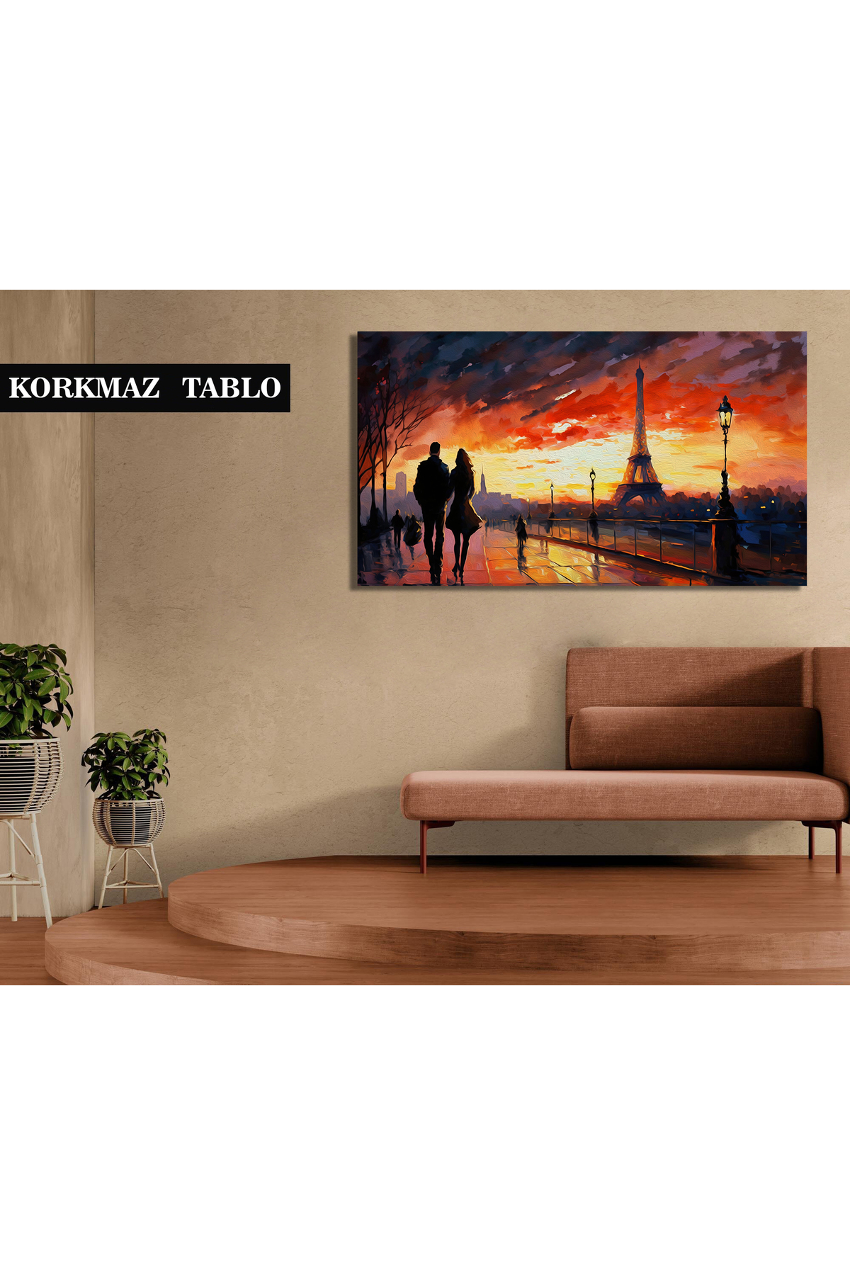 Korkmazkanvas Paris'te Gün Batımını Ve Eyfel Kulesi'ni Seyreden Çift. Kanvas Ta