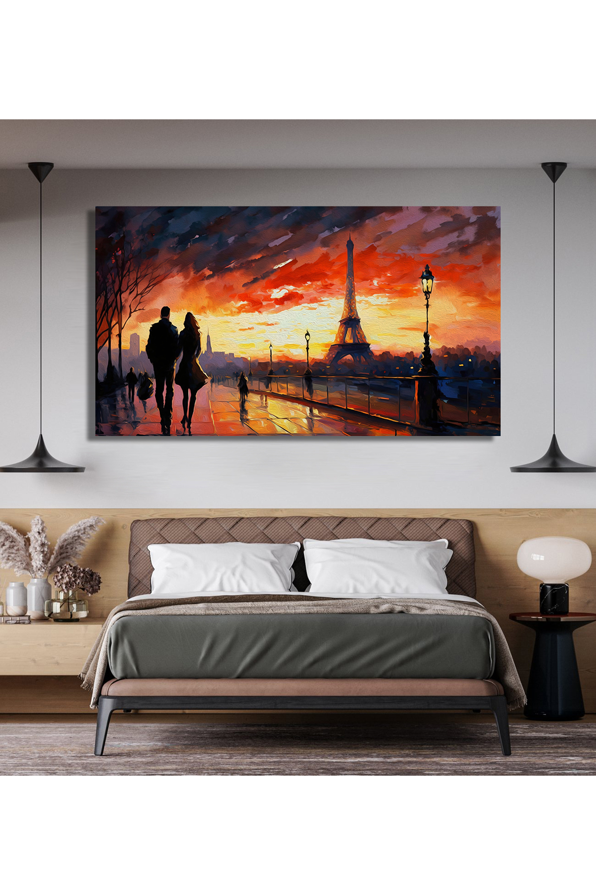 Korkmazkanvas Paris'te Gün Batımını Ve Eyfel Kulesi'ni Seyreden Çift. Kanvas Ta