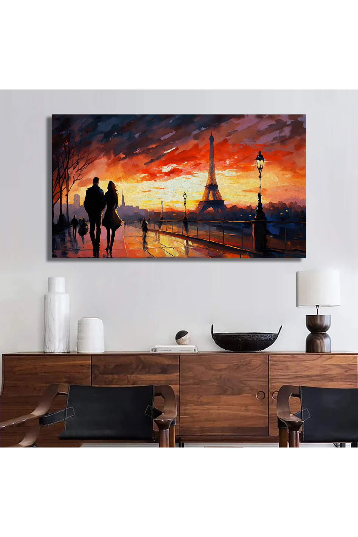Korkmazkanvas Paris'te Gün Batımını Ve Eyfel Kulesi'ni Seyreden Çift. Kanvas Ta