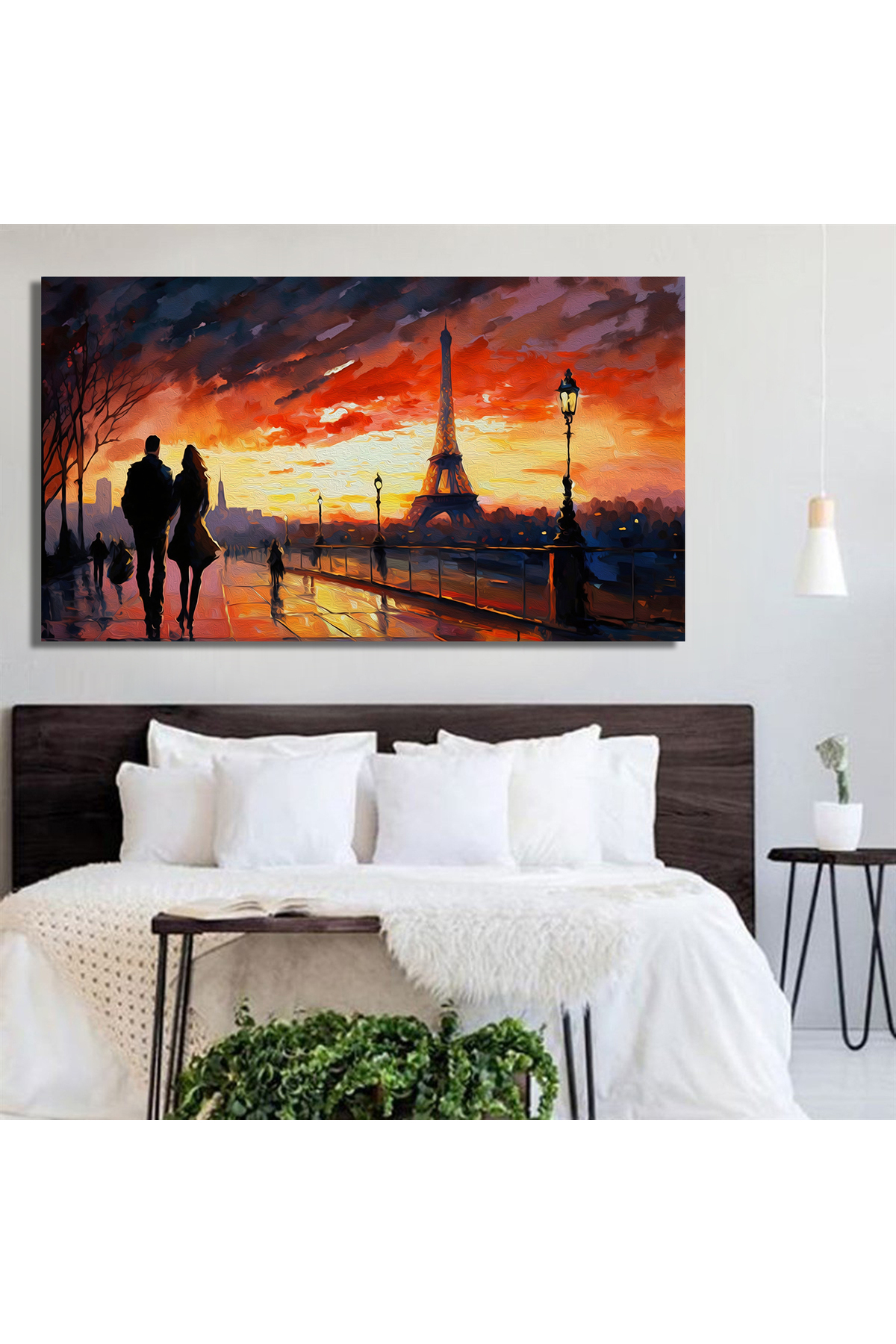 Korkmazkanvas Paris'te Gün Batımını Ve Eyfel Kulesi'ni Seyreden Çift. Kanvas Ta