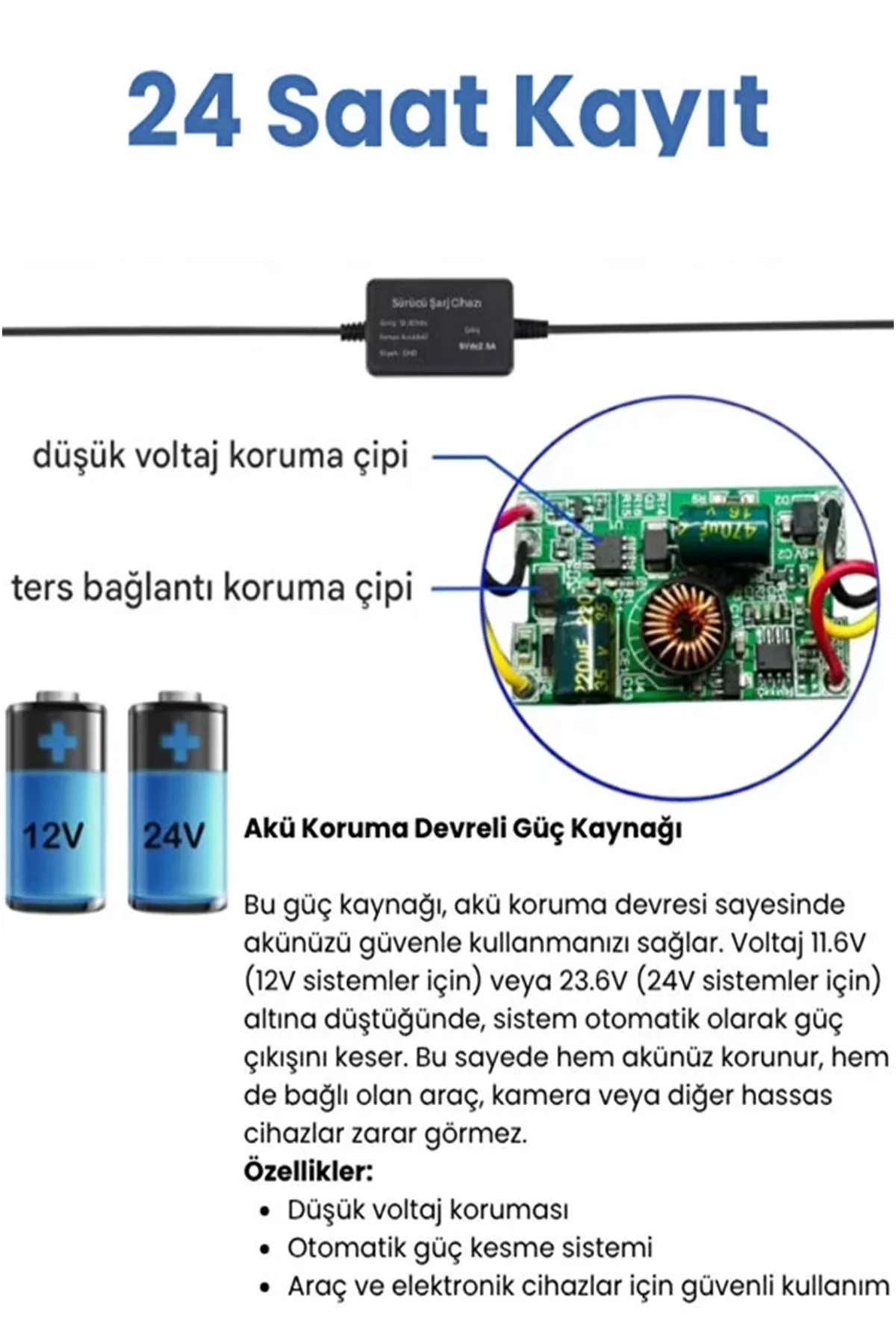 Park Modu Kablosu Type-c Akü Sigorta Bağlantı Kablosu Araç İçi Ka