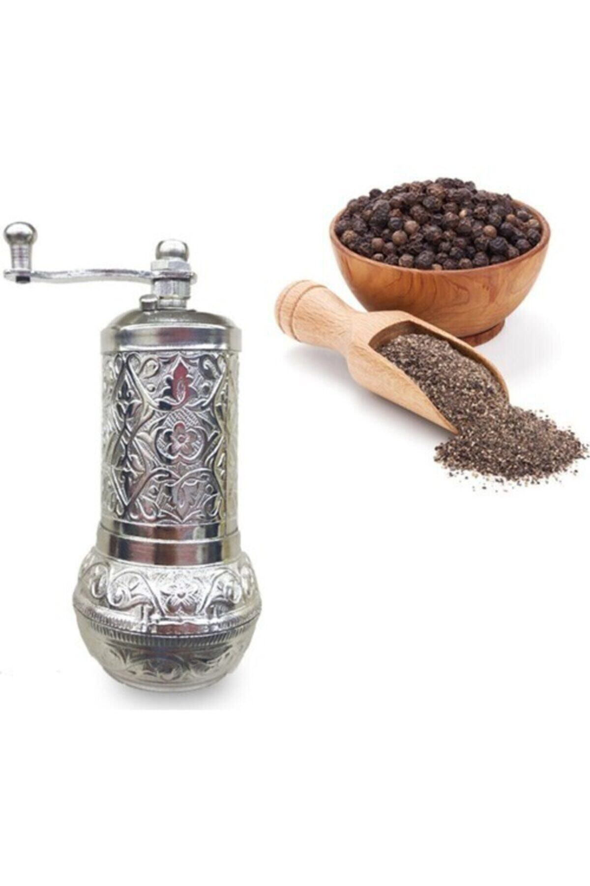 Parlak Gümüş Renk Osmanlı Motifli Otantik Karabiber Tuz Pirinç De