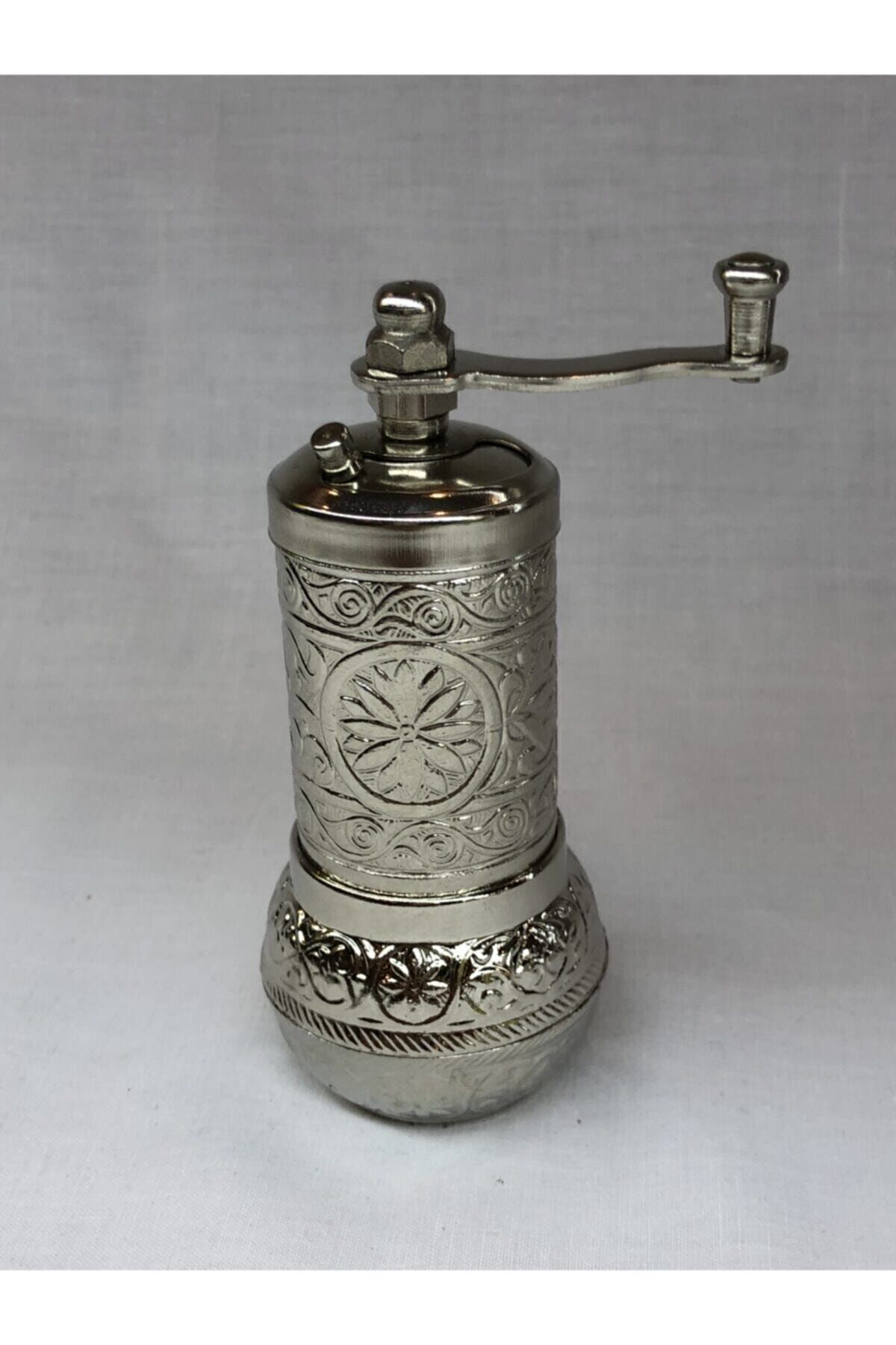 Parlak Gümüş Renk Osmanlı Motifli Otantik Karabiber Tuz Pirinç De