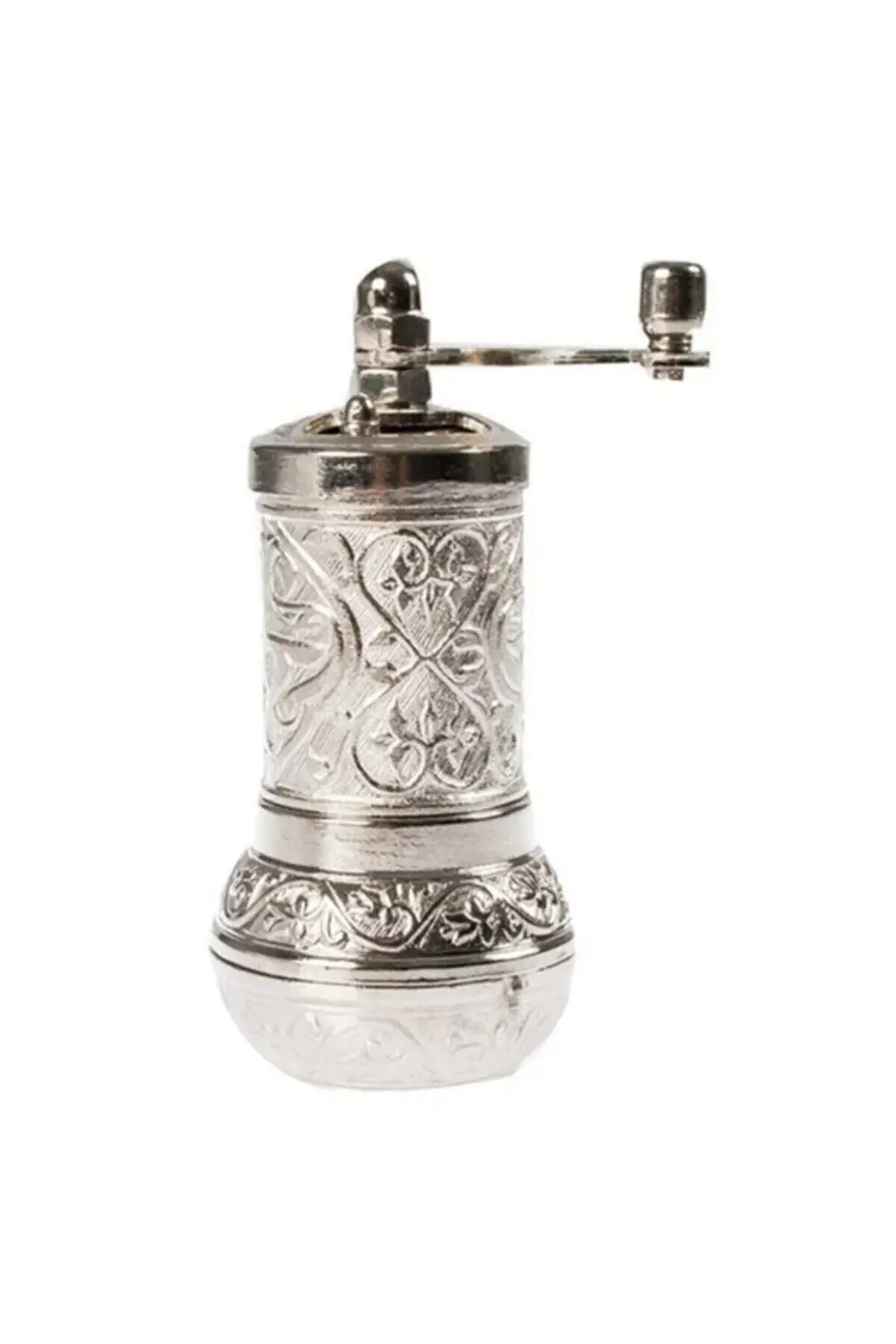 Parlak Gümüş Renk Osmanlı Motifli Otantik Karabiber Tuz Pirinç De