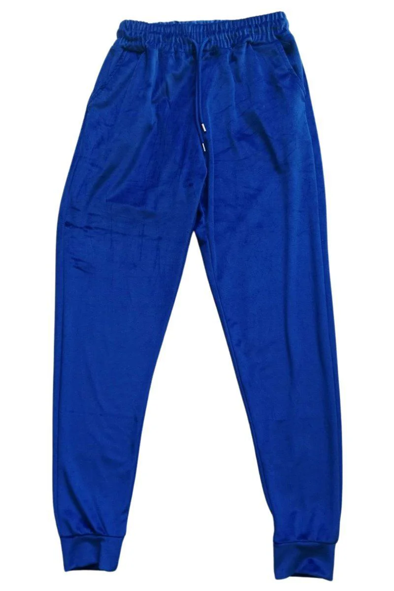 Parlak Kadife Cepli Pantolon - Eşofman Pijama Altı Unisex Lastikli Paça Mavi Fiyatı, Yorumları ve Özellikleri