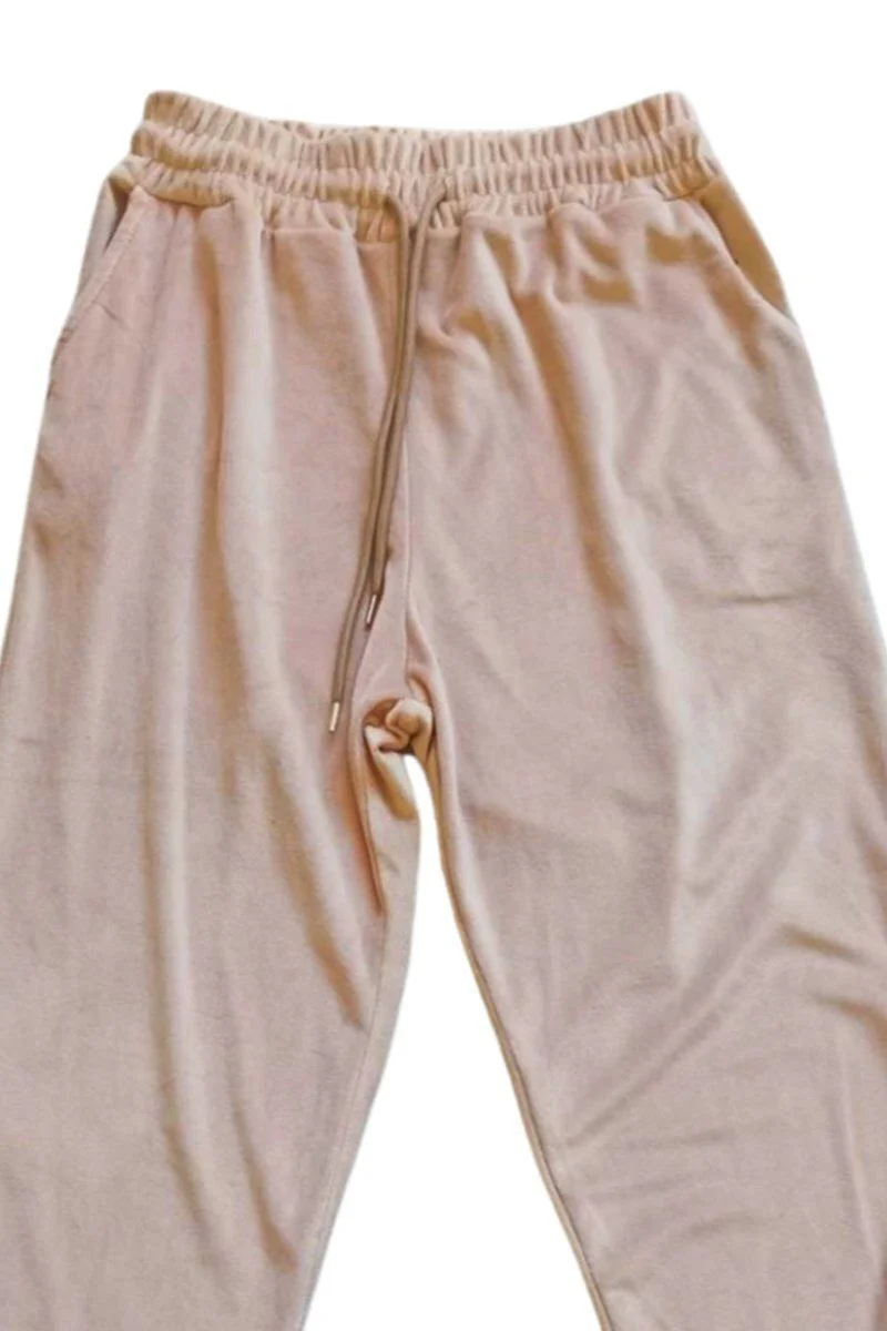 Parlak Kadife Cepli Pantolon - Eşofman Pijama Altı Unisex Lastikli Paça Bej Fiyatı, Yorumları ve Özellikleri