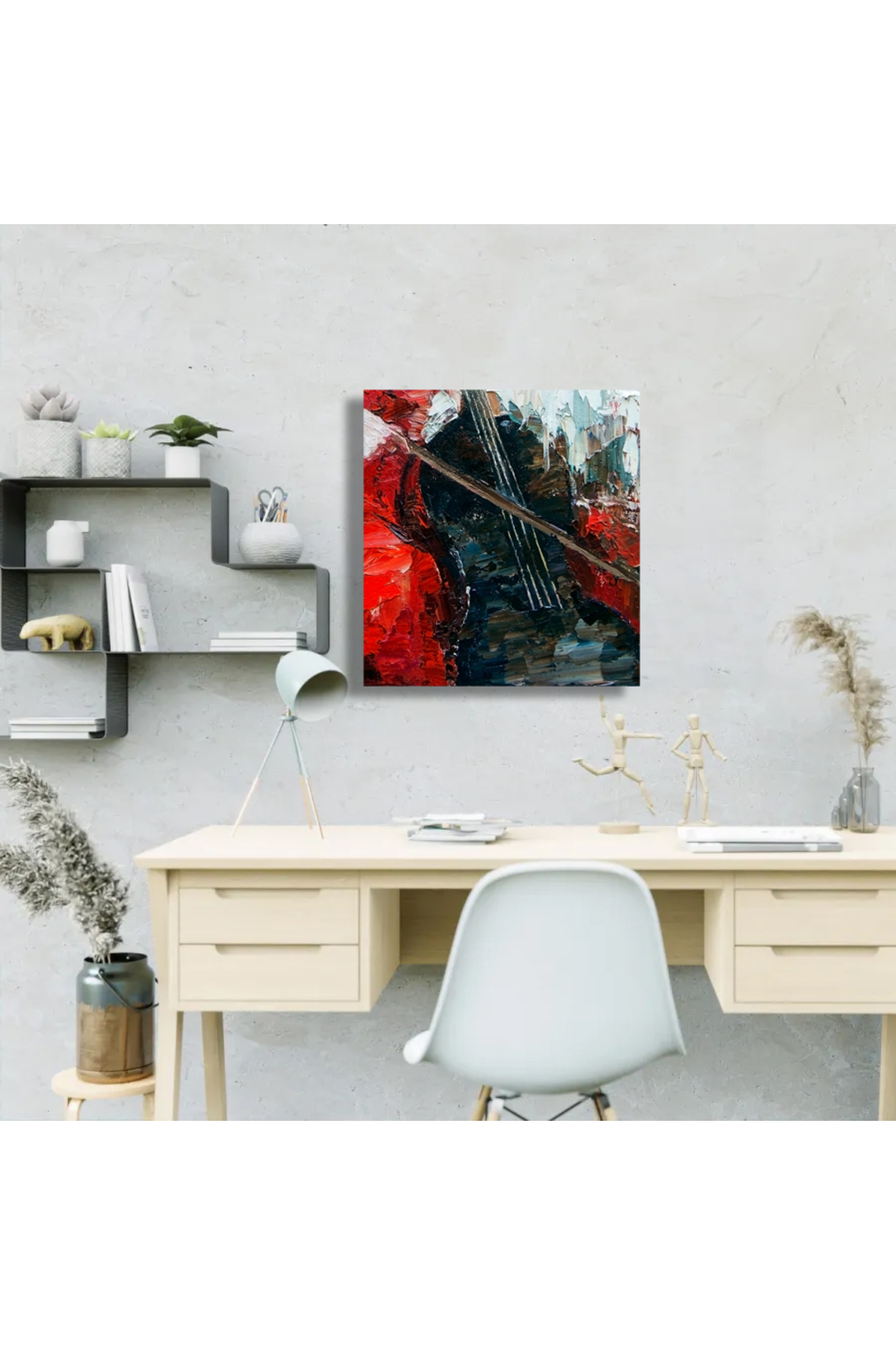 Korkmazkanvas Parlak Kırmızı Elbiseli Bir Kız Müzisyen, Keman Kare Kanvas Tablo