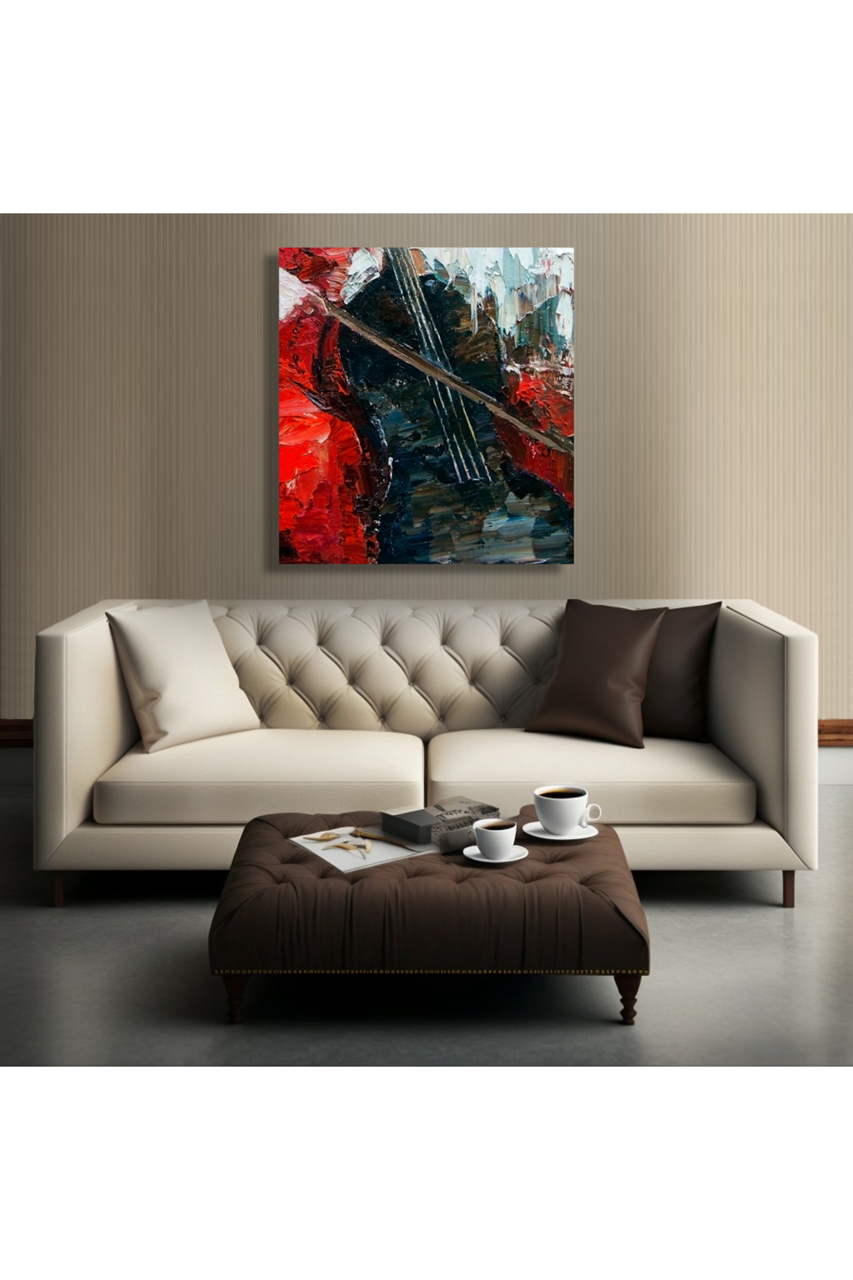 Korkmazkanvas Parlak Kırmızı Elbiseli Bir Kız Müzisyen, Keman Kare Kanvas Tablo