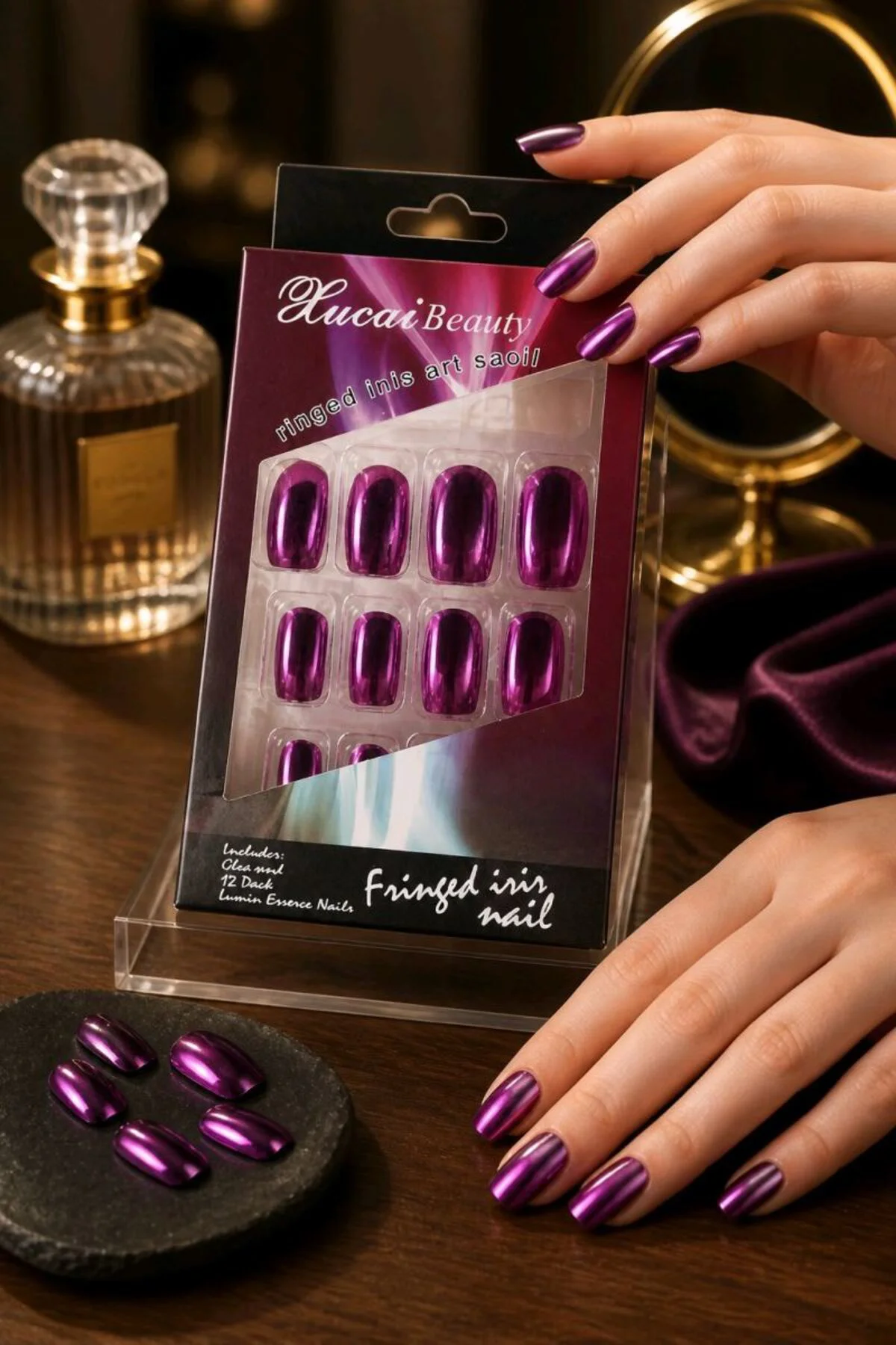 Parlak Lüks Renkli Takma Tırnak (Tırnak Yapıştıcı Hediye)