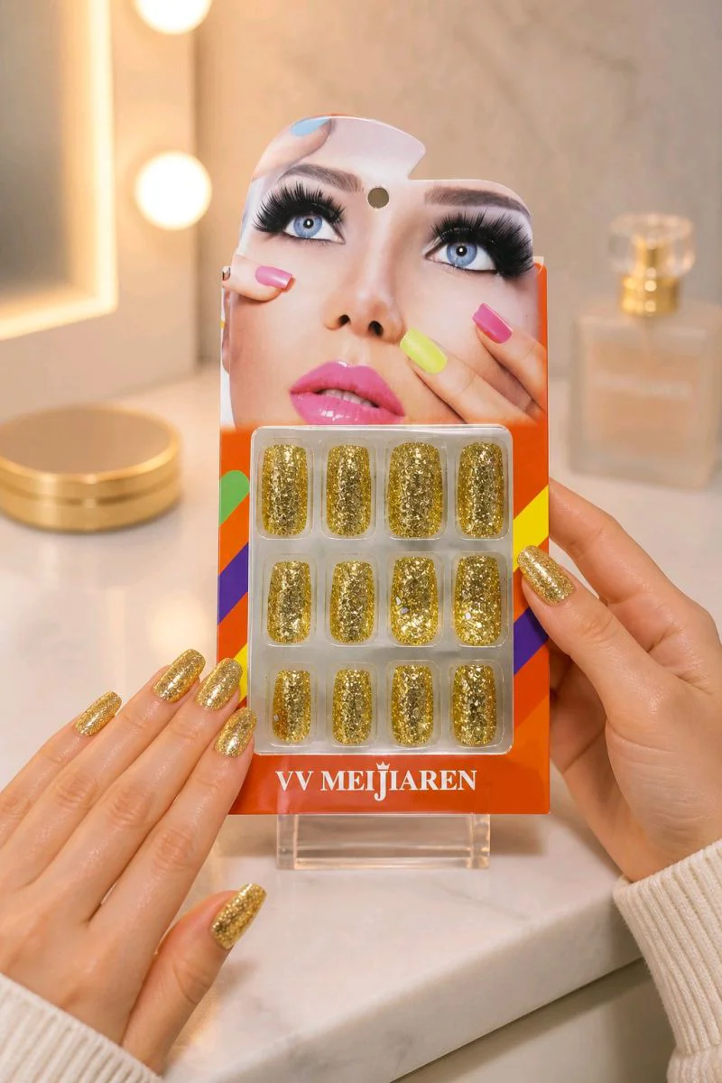 Parlak Lüks  Renkli Takma Tırnak (Tırnak Yapıştıcı Hediye)