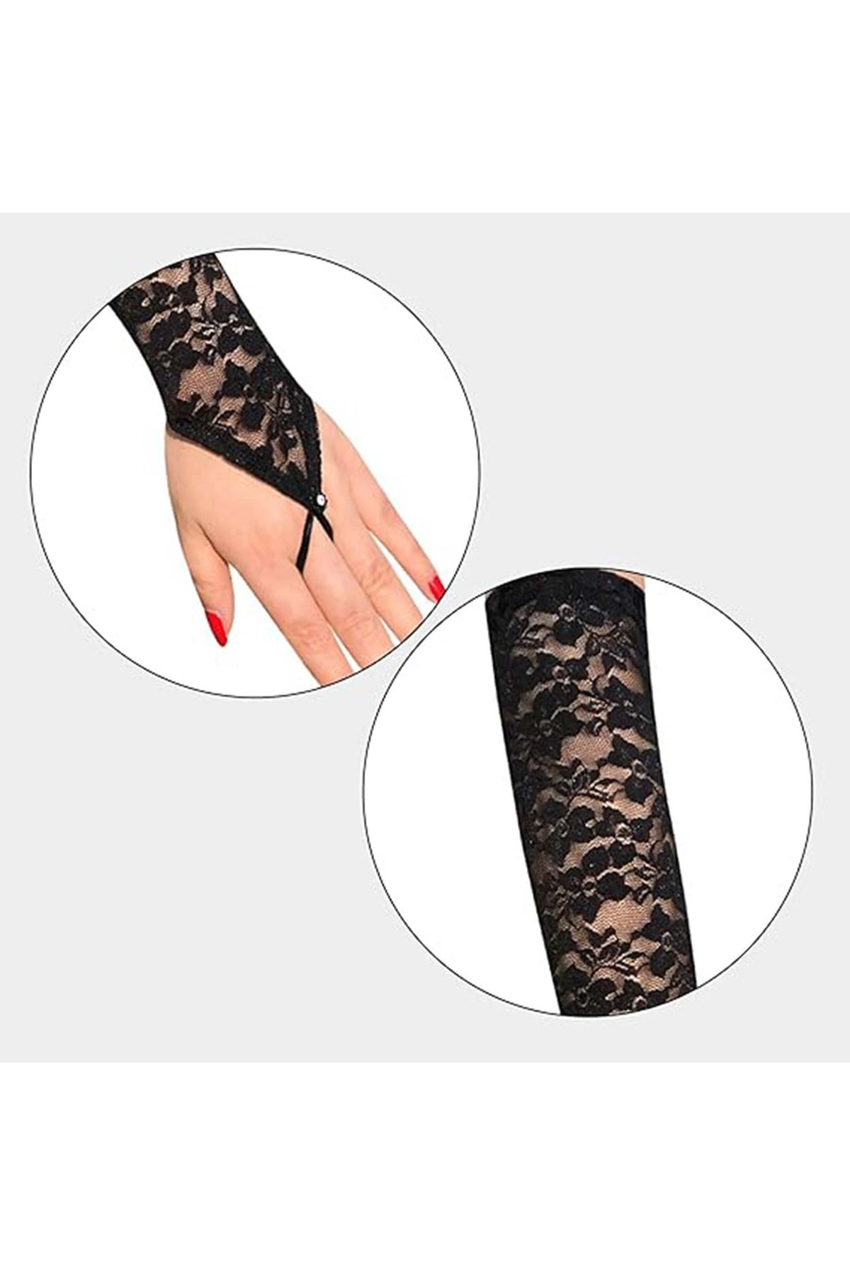 Ok Aksesuar Parmak Askılı Zarif Gece Şıklığı Dantel Eldiven 40 Cm (5060)