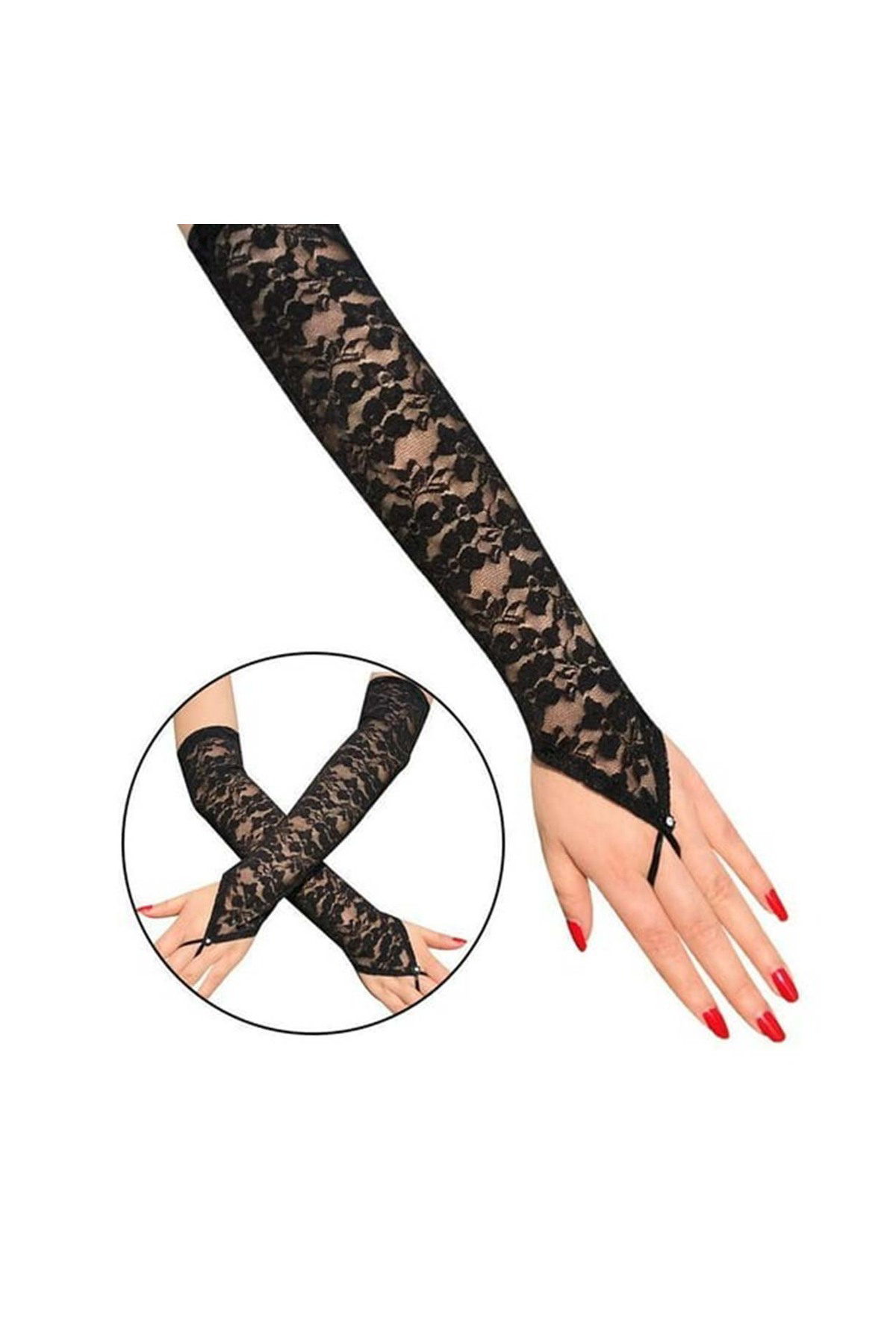 Ok Aksesuar Parmak Askılı Zarif Gece Şıklığı Dantel Eldiven 40 Cm (5060)