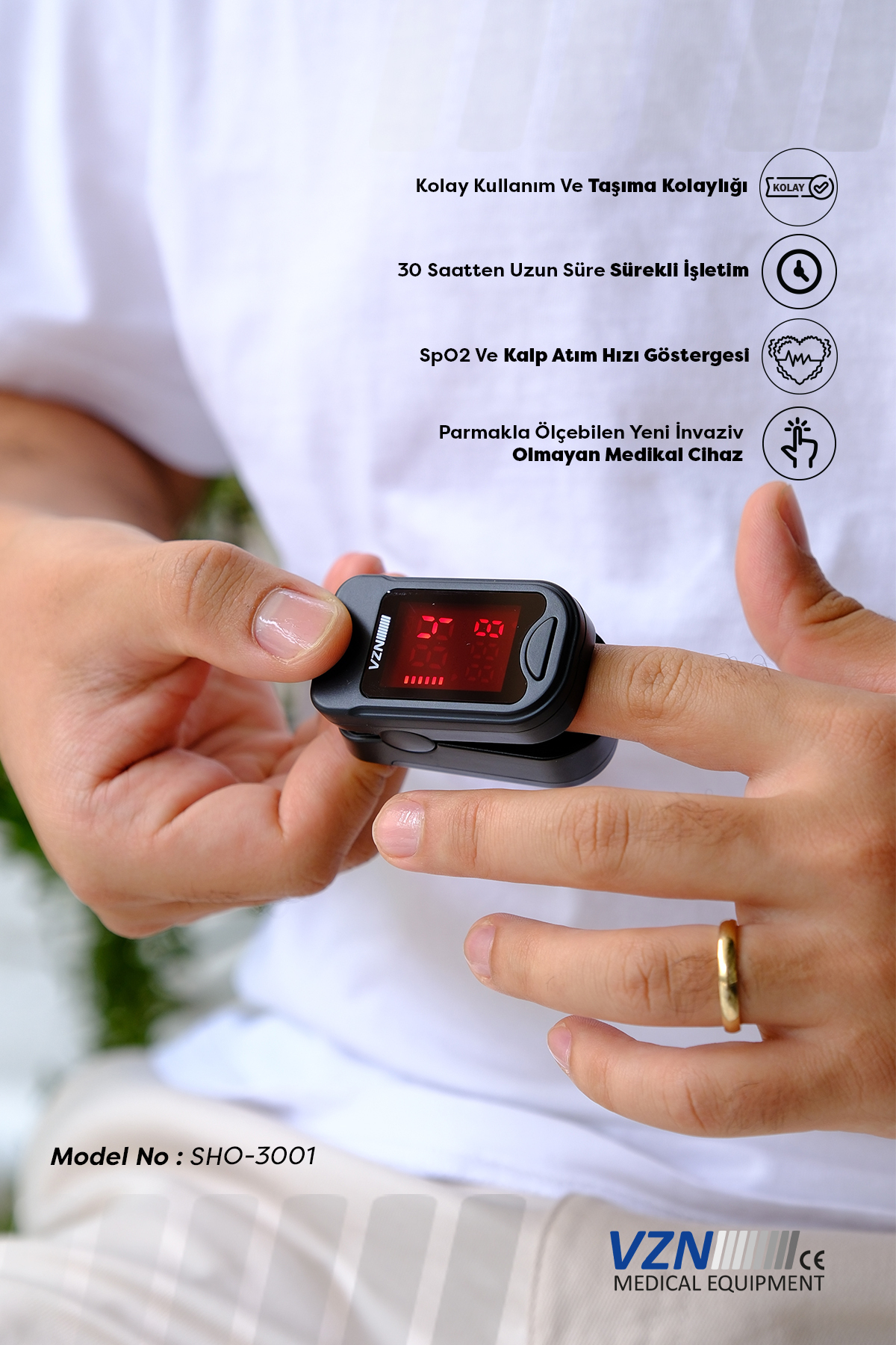 Mediterian Parmak Premium Seri Pulse Saturasyon Kandaki Oksijen Orani Ve Nab