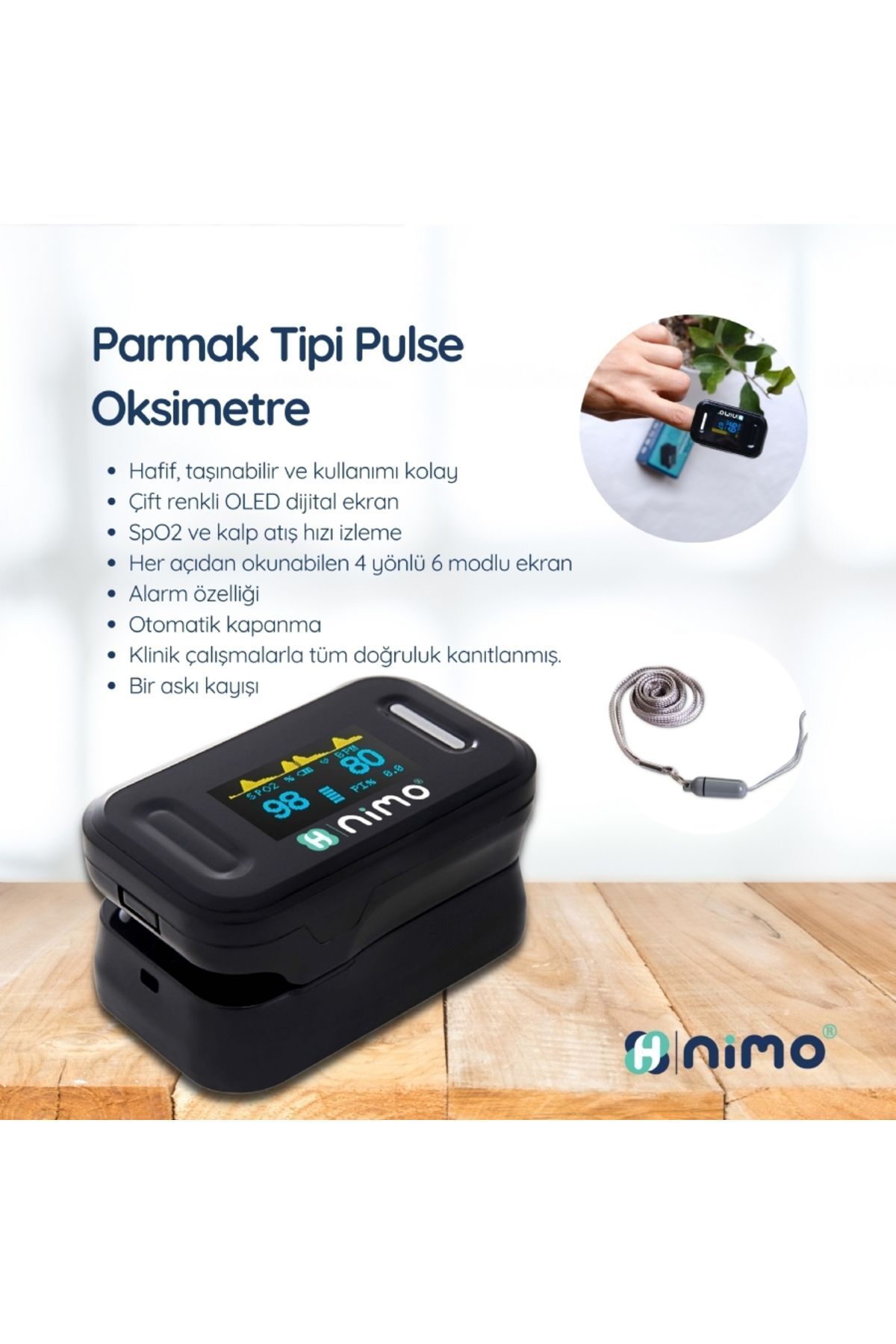 Nimo Parmak Tipi Pulse Oksimetre Hnk-Pls-01 Oximetre Nabiz Ölçer