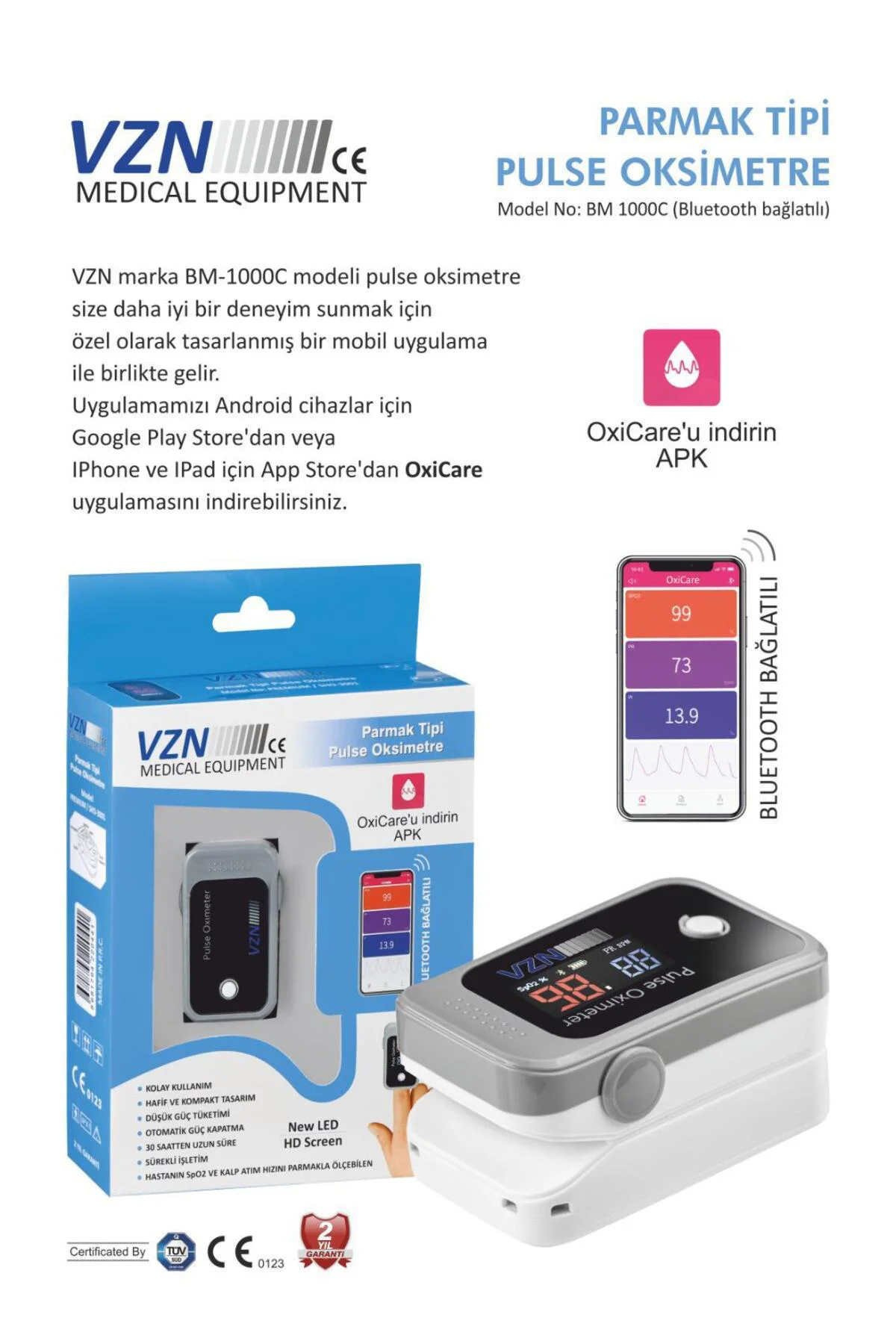 Parmak Tipi Pulse Oksimetre Sho-5002(BLUETOOTH BAĞLANTILI)