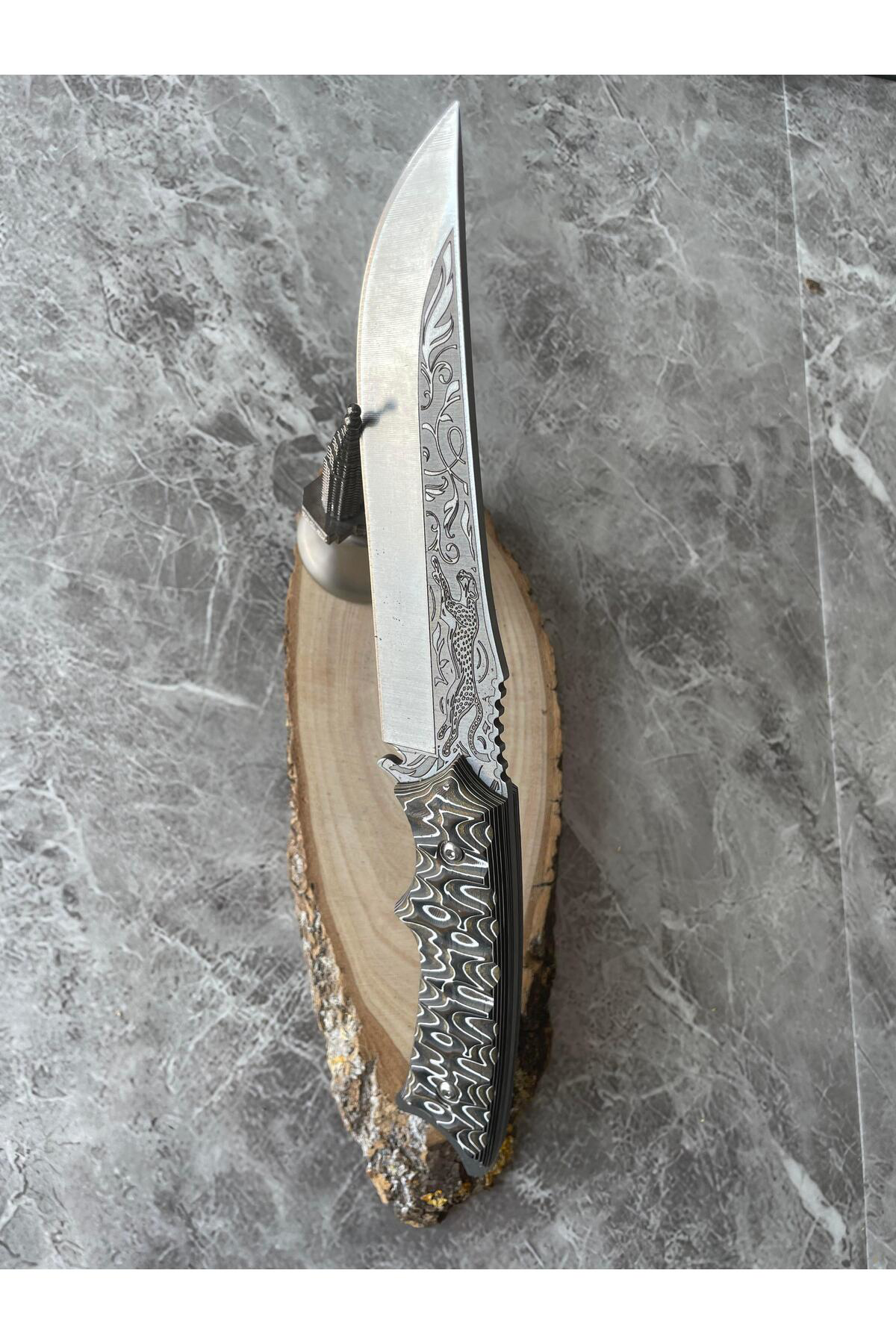 Pars Gravürlü Çelik Kamp & Av Bıçağı – Dramer Verzalit Kahverengi