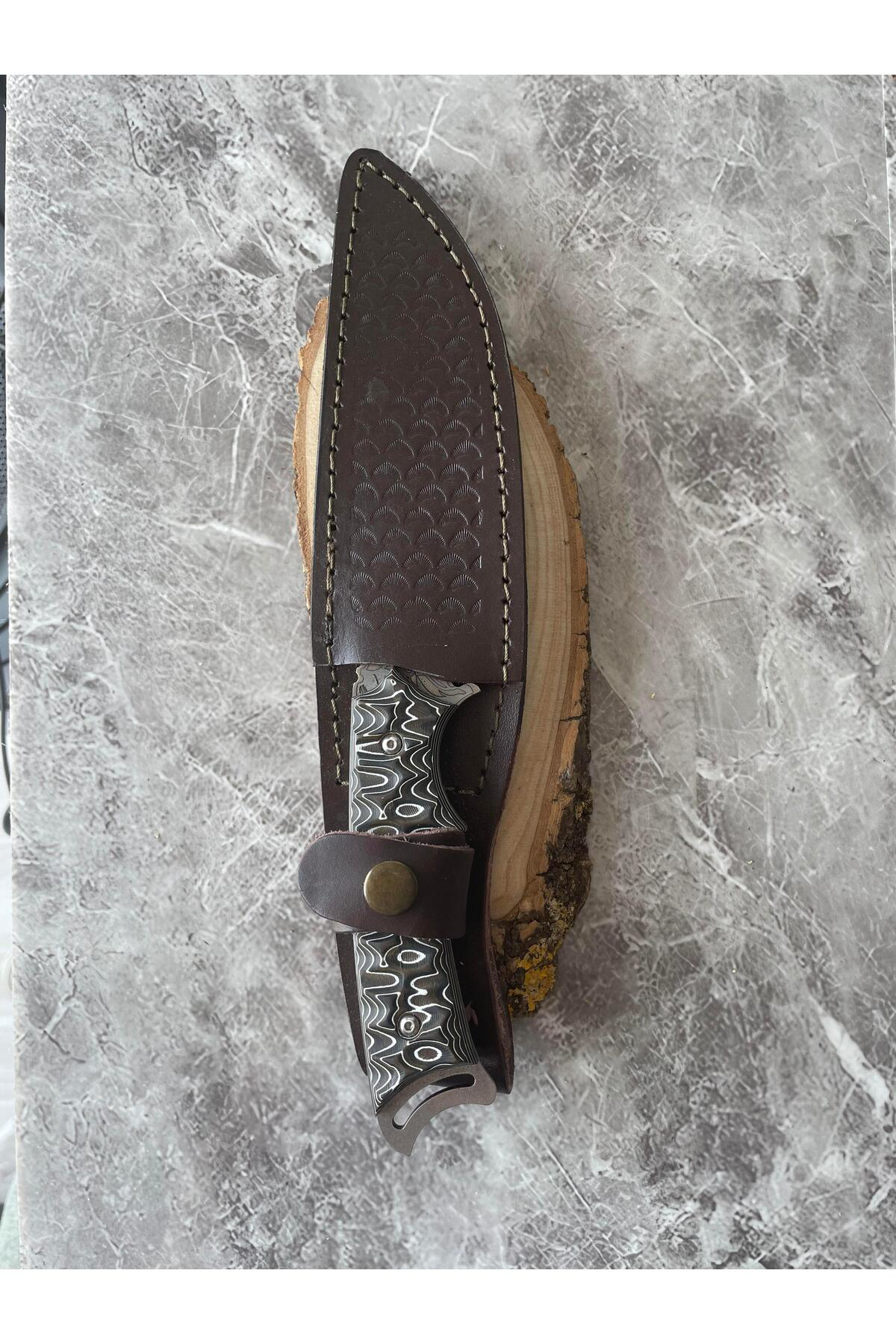 Pars Gravürlü Çelik Kamp & Av Bıçağı – Dramer Verzalit Kahverengi