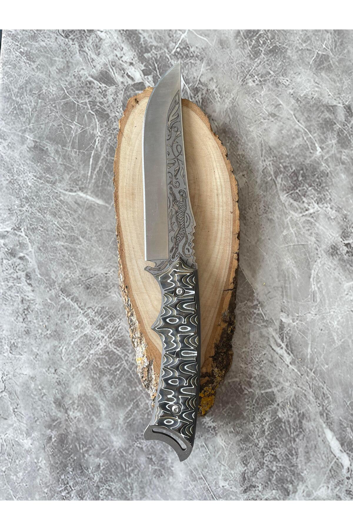 Pars Gravürlü Çelik Kamp & Av Bıçağı – Dramer Verzalit Kahverengi