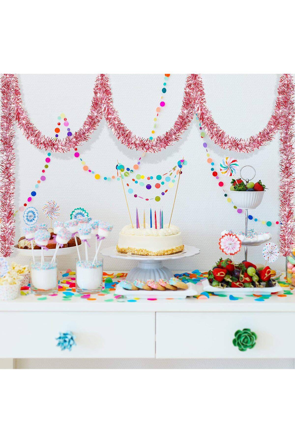 Güllü E Store Parti İçin Sim Süs 2 Metre Uzunluk 8 Cm Genişlik Pembe Renk İthal