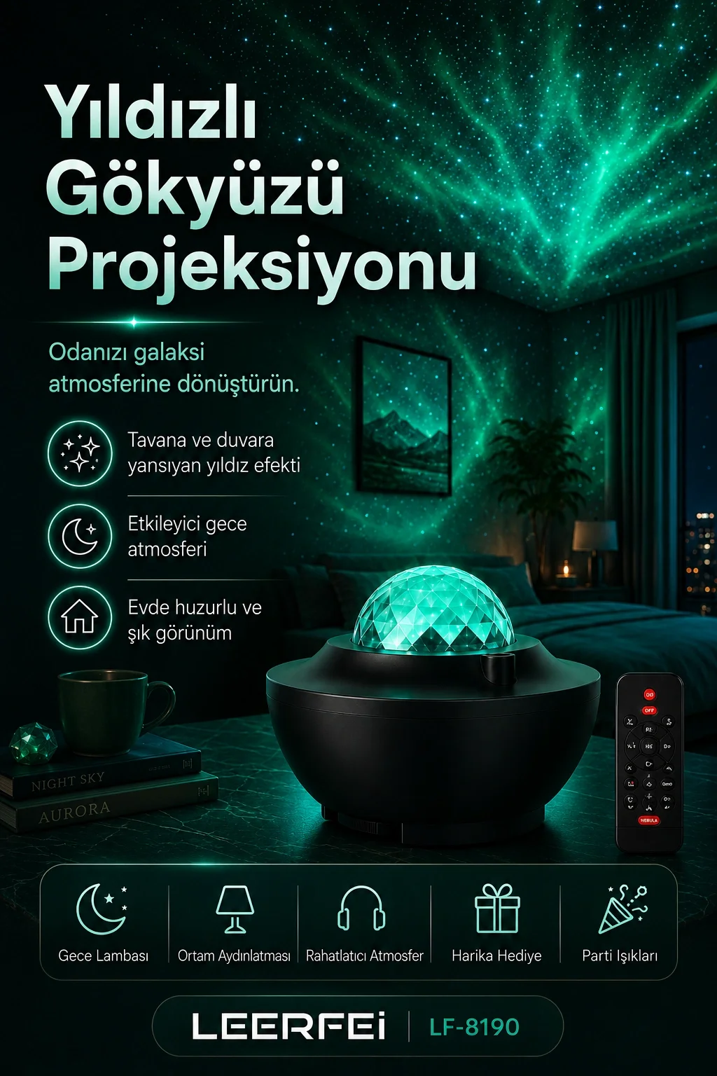Parti Işığı Özellikli Galaksi Projeksiyon Lambası Kumandalı Gece Aydınlatması Fiyatı, Yorumları ve Özellikleri