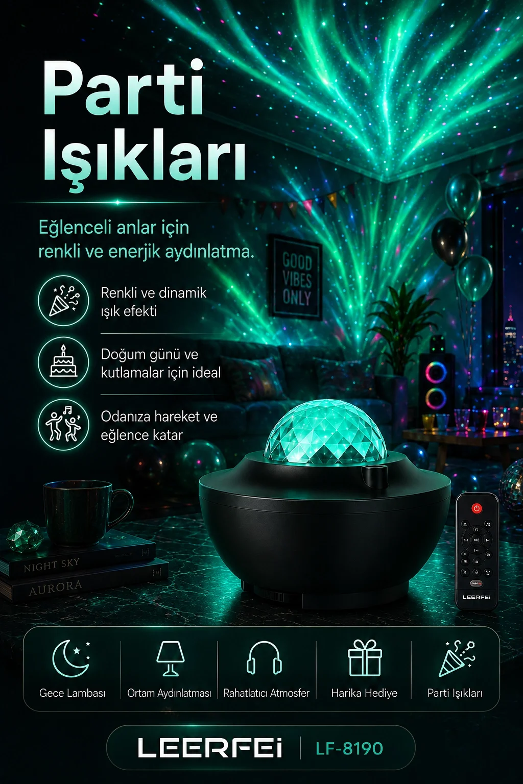 Parti Işığı Özellikli Galaksi Projeksiyon Lambası Kumandalı Gece Aydınlatması Fiyatı, Yorumları ve Özellikleri