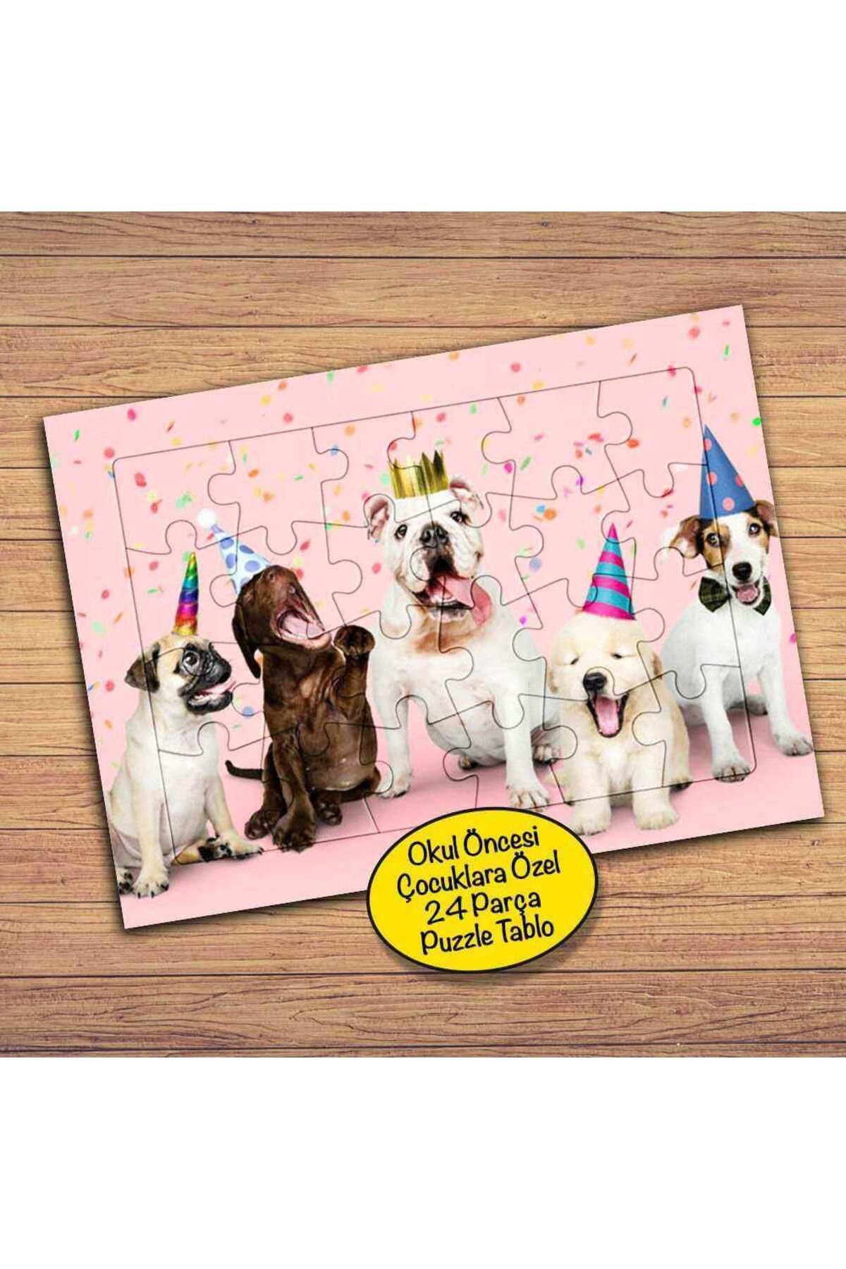 Asilmeydan Partideki Sevimli Köpekler Çocuklara Özel Puzzle Yapboz Tablo-647