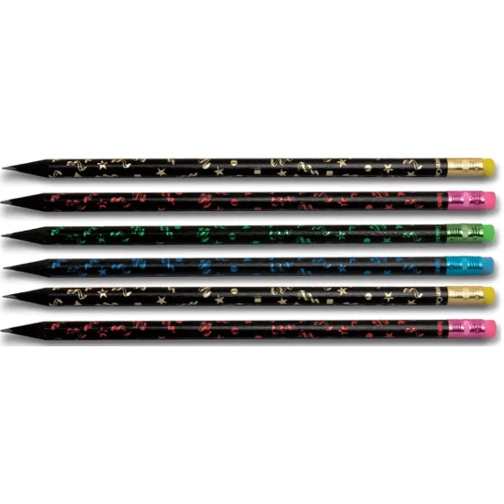 Party Silgili Yuvarlak Siyah Gövdeli Ahşap HB Kurşun Kalem - 6 Ad