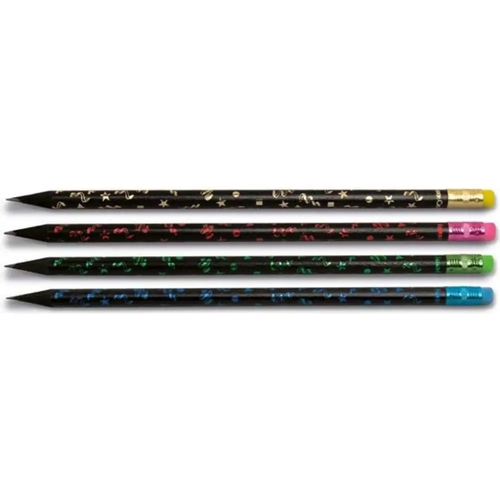 Party Silgili Yuvarlak Siyah Gövdeli Ahşap HB Kurşun Kalem - 4 Ad