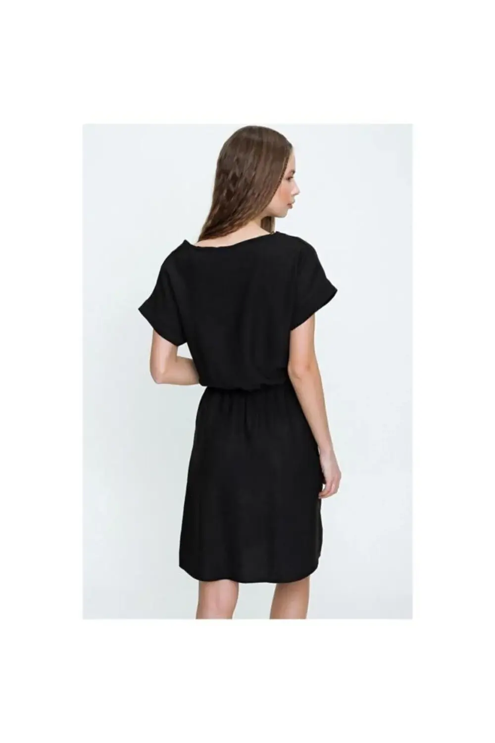 Pasaklı Giyim Kadın Beli Büzgülü Yakası Düğmeli Rahat Keten Elbis